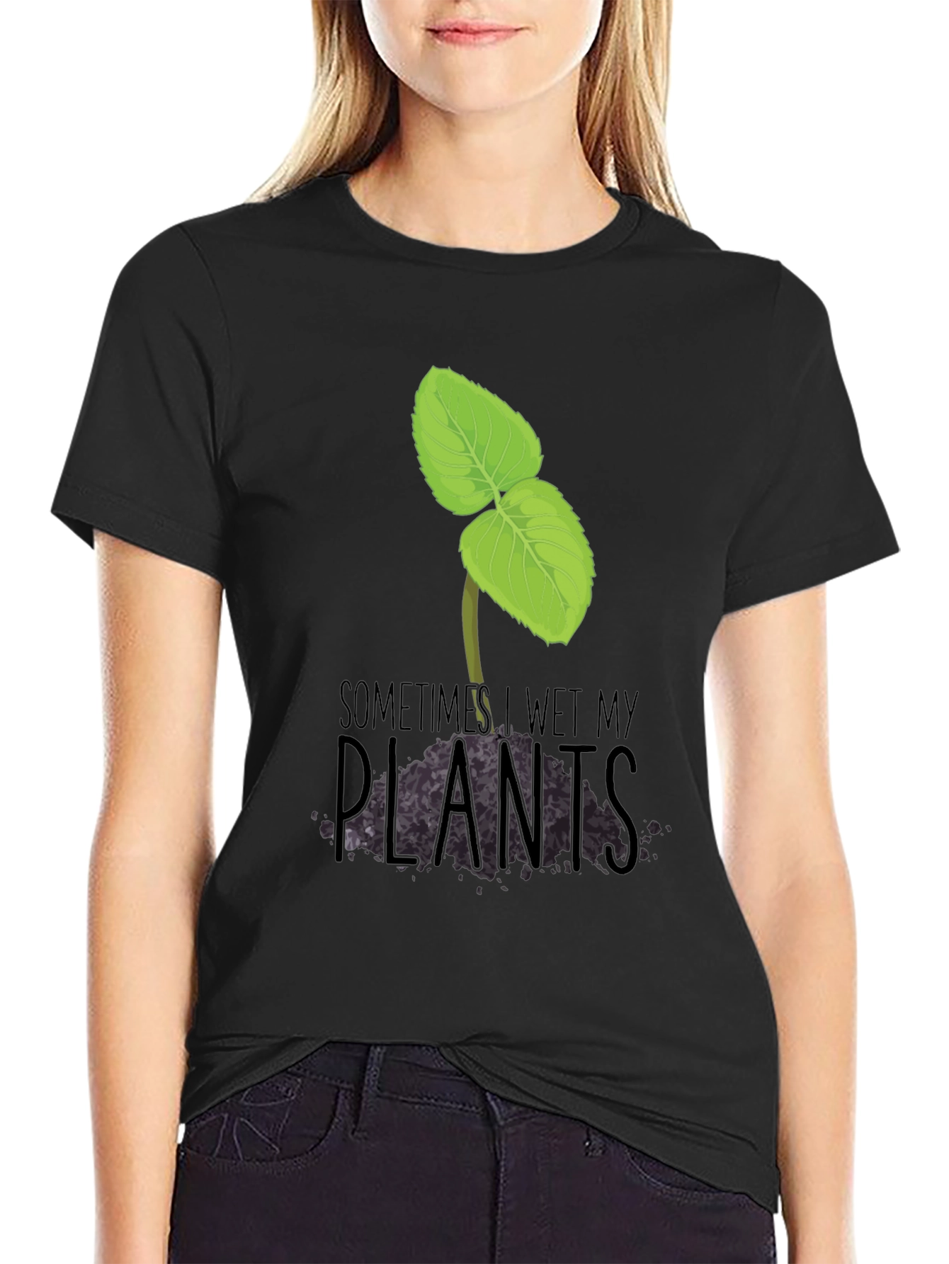 Black Funny 'Sometimes I Wet My Plants' Graphic Tee view 2