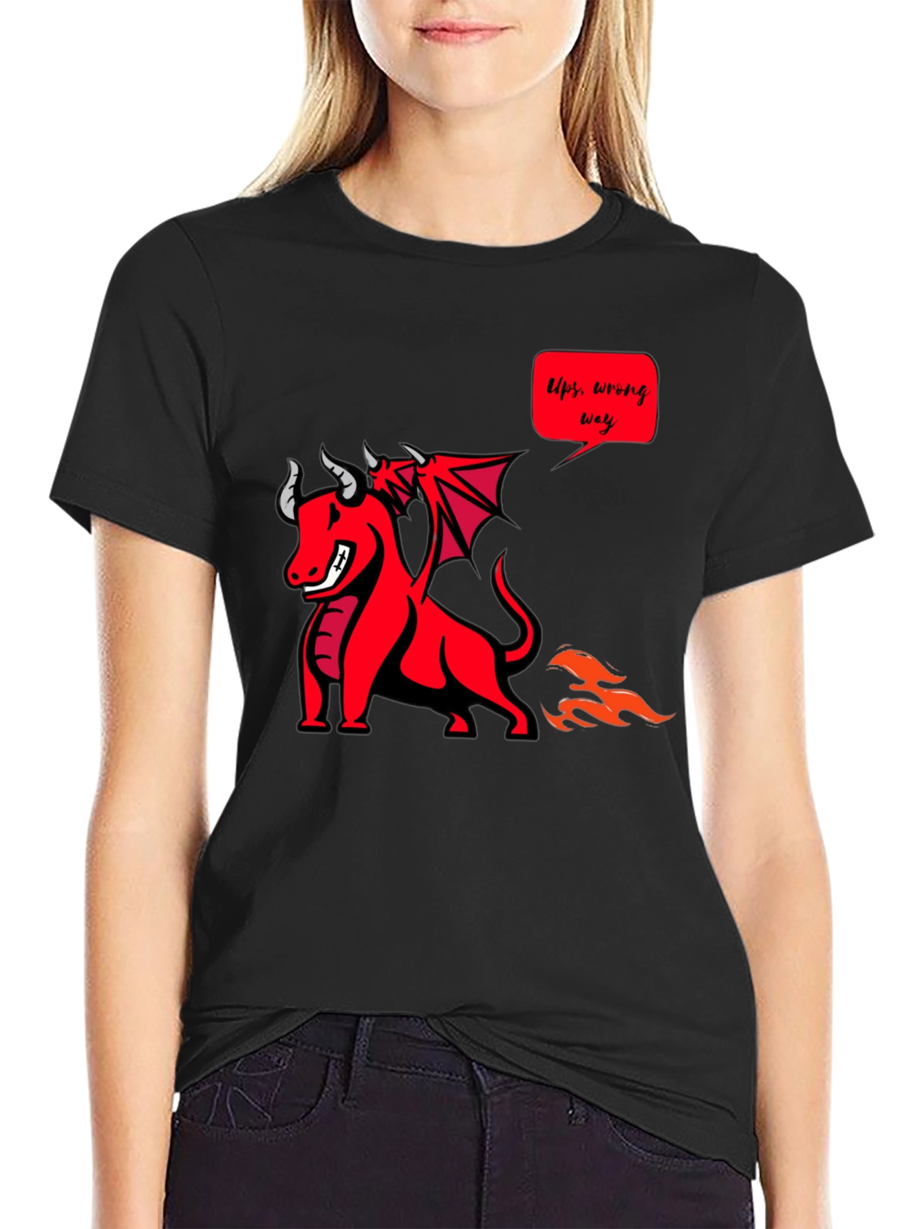 Black Funny Dragon T-Shirt - Ups, Wrong Way! view 2