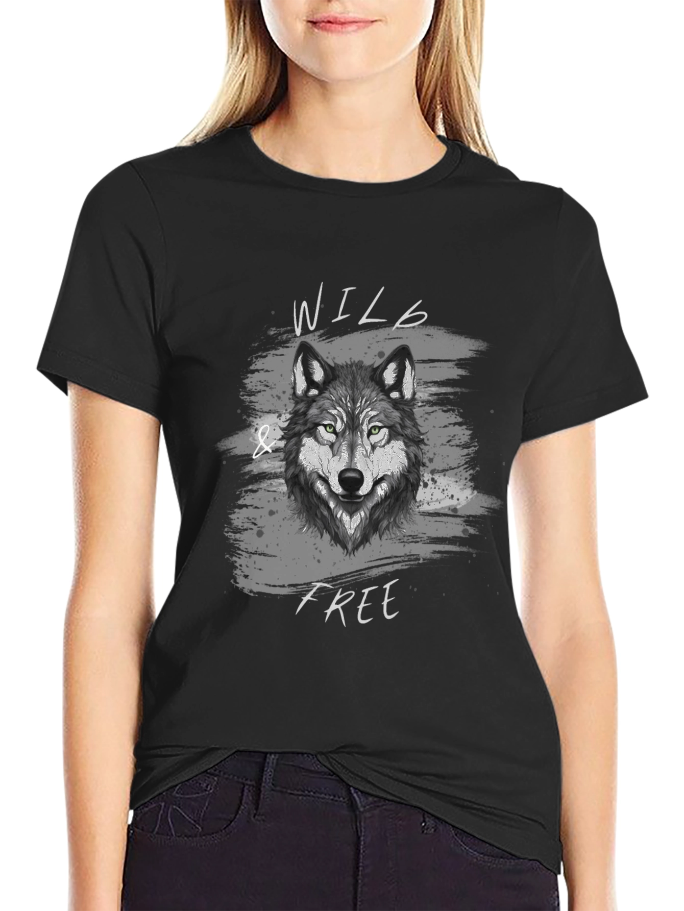 Black Wild & Free Wolf Graphic T-Shirt view 2