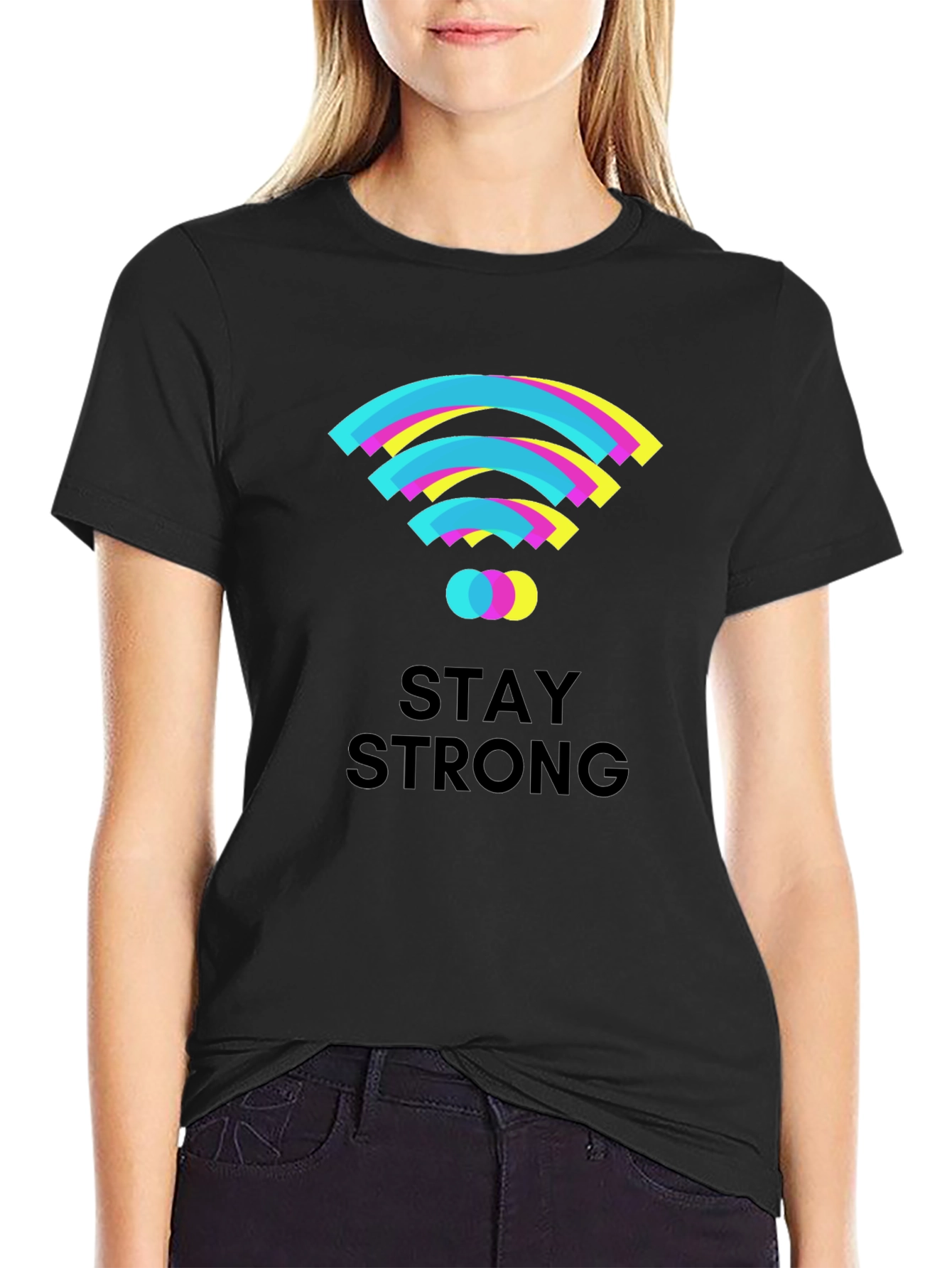 Black Stay Strong Graphic T-Shirt - Black Cotton Tee view 2