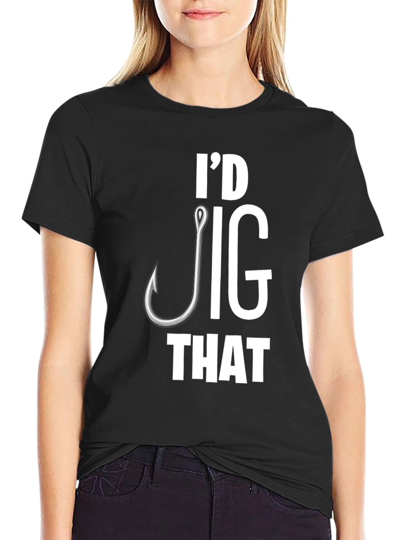 Black I'd Jig That T-Shirt, Funny Fishing Tee view 2