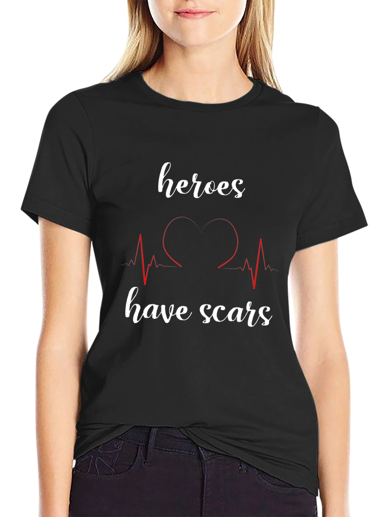 Black Heroes Have Scars Graphic Tee - Heartbeat Design view 2