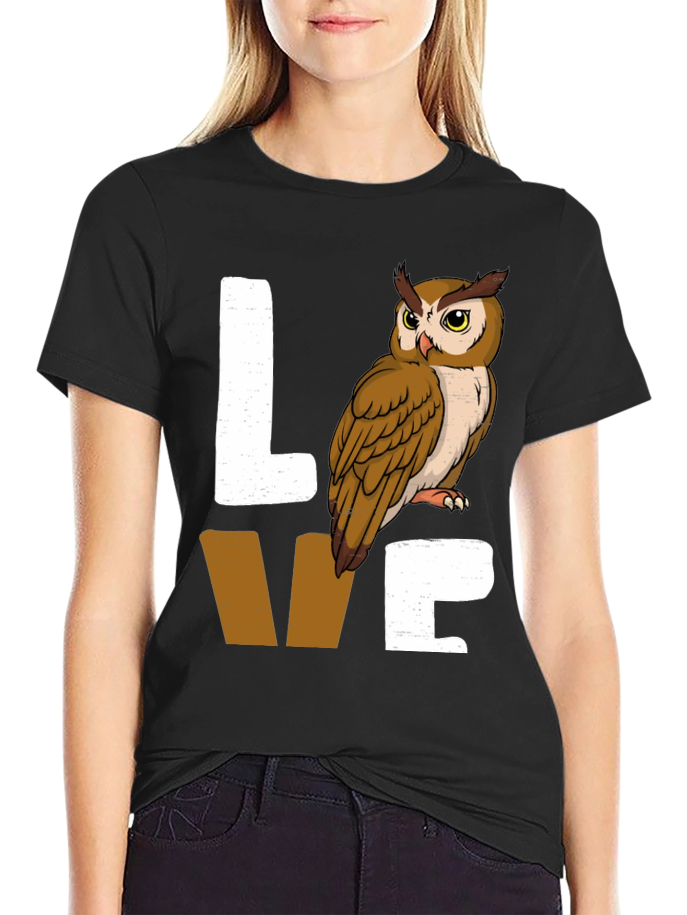 Black Owl Lover Graphic Tee - Black Cotton Blend view 2