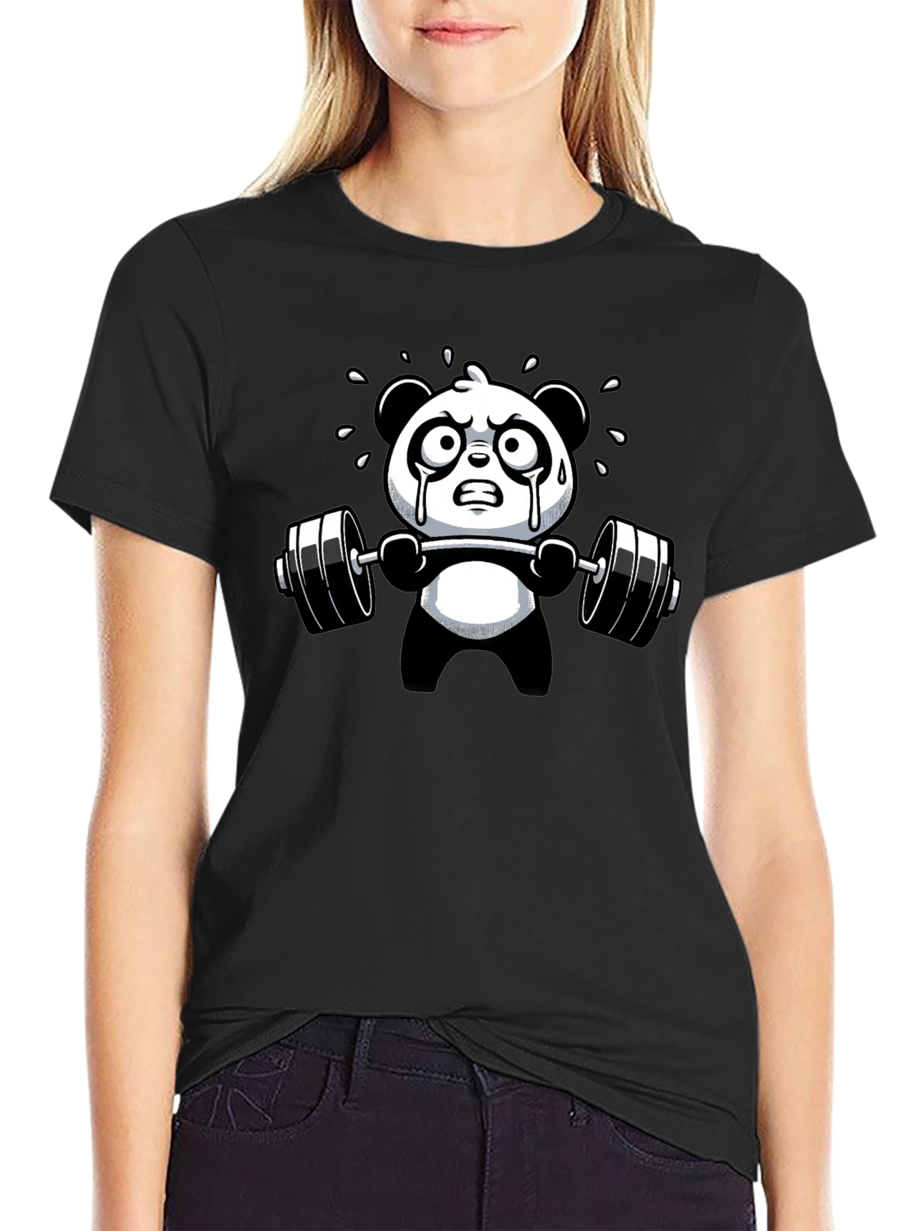 Black Weightlifting Panda Graphic T-Shirt view 2