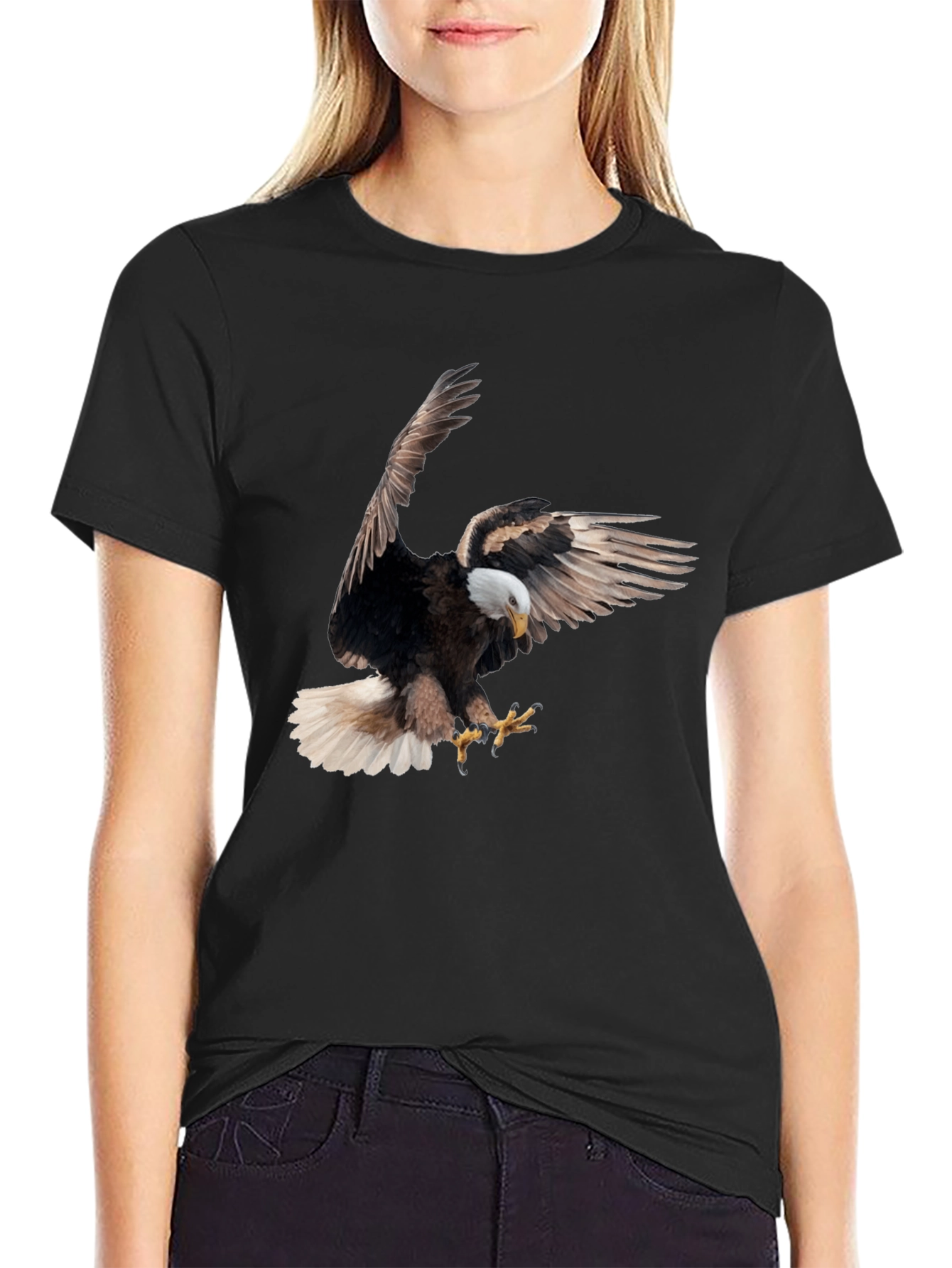 Black Bald Eagle Graphic Tee - Black Cotton Blend view 2