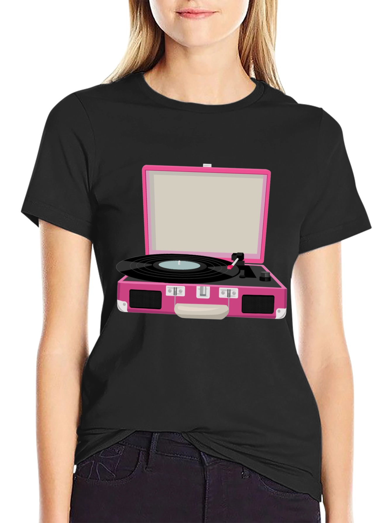 Retro Pink Record Player Graphic Tee - Music Lover T-Shirt - 2