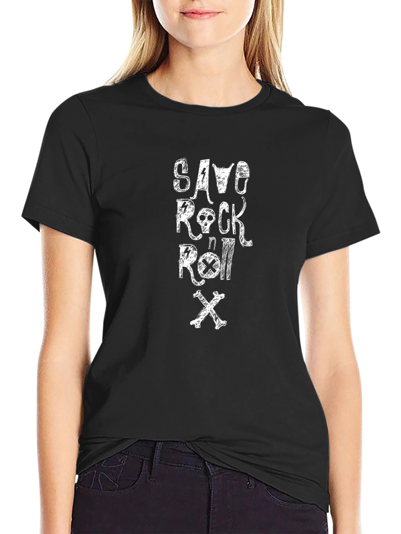 Save Rock n Roll T-Shirt - Skull & Crossbones Graphic Tee - 2