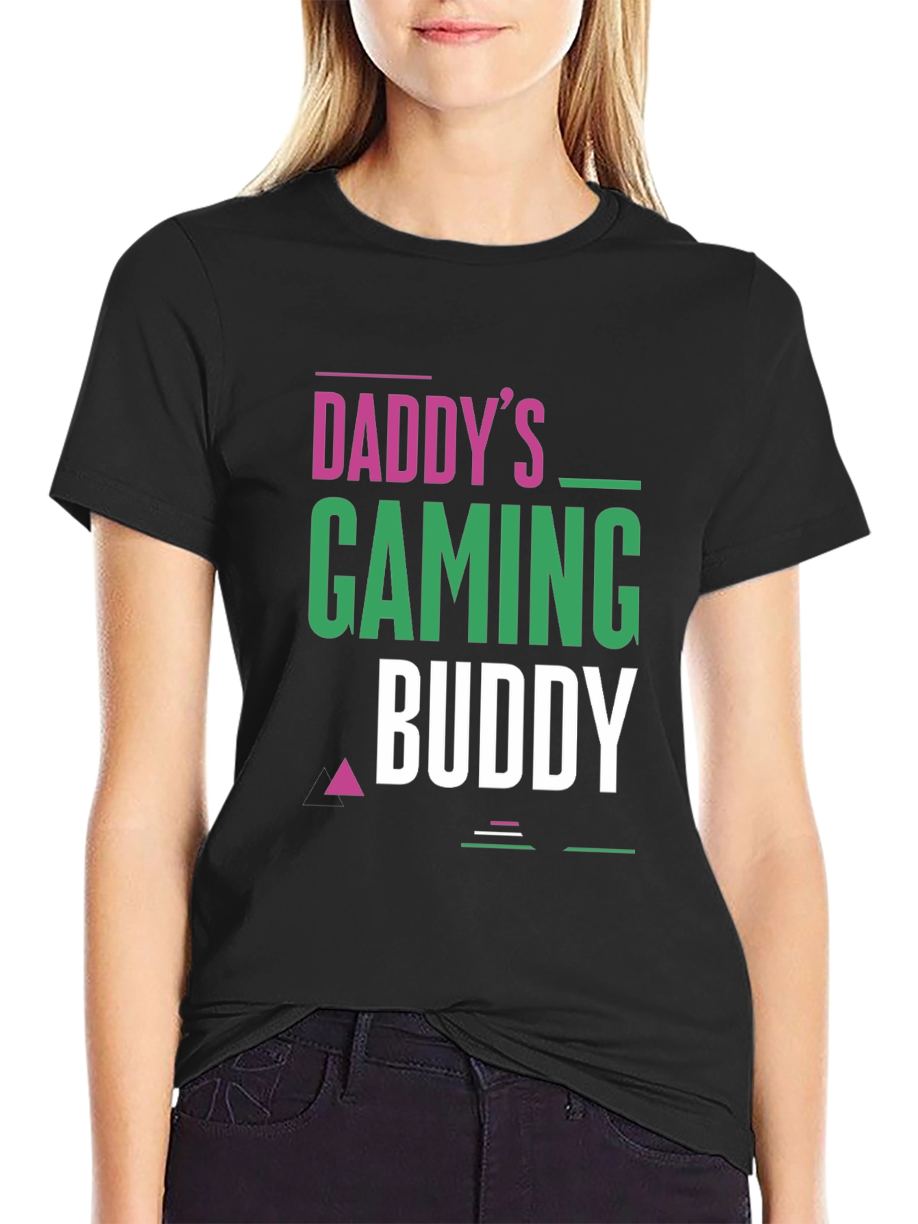 Black Daddy's Gaming Buddy Black T-Shirt view 2