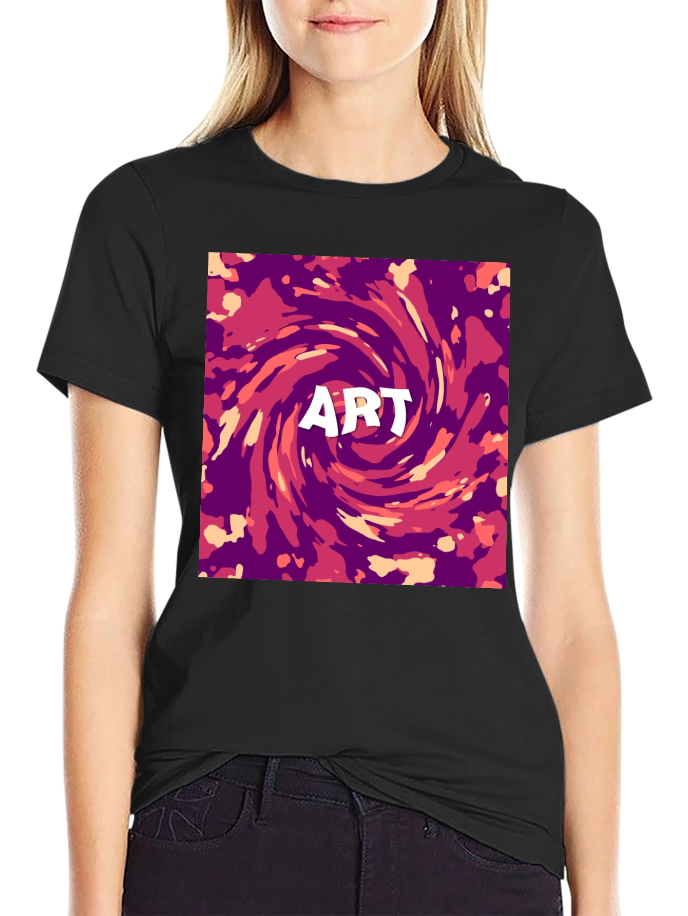 Black Abstract Art Swirl Graphic Print T-Shirt view 2