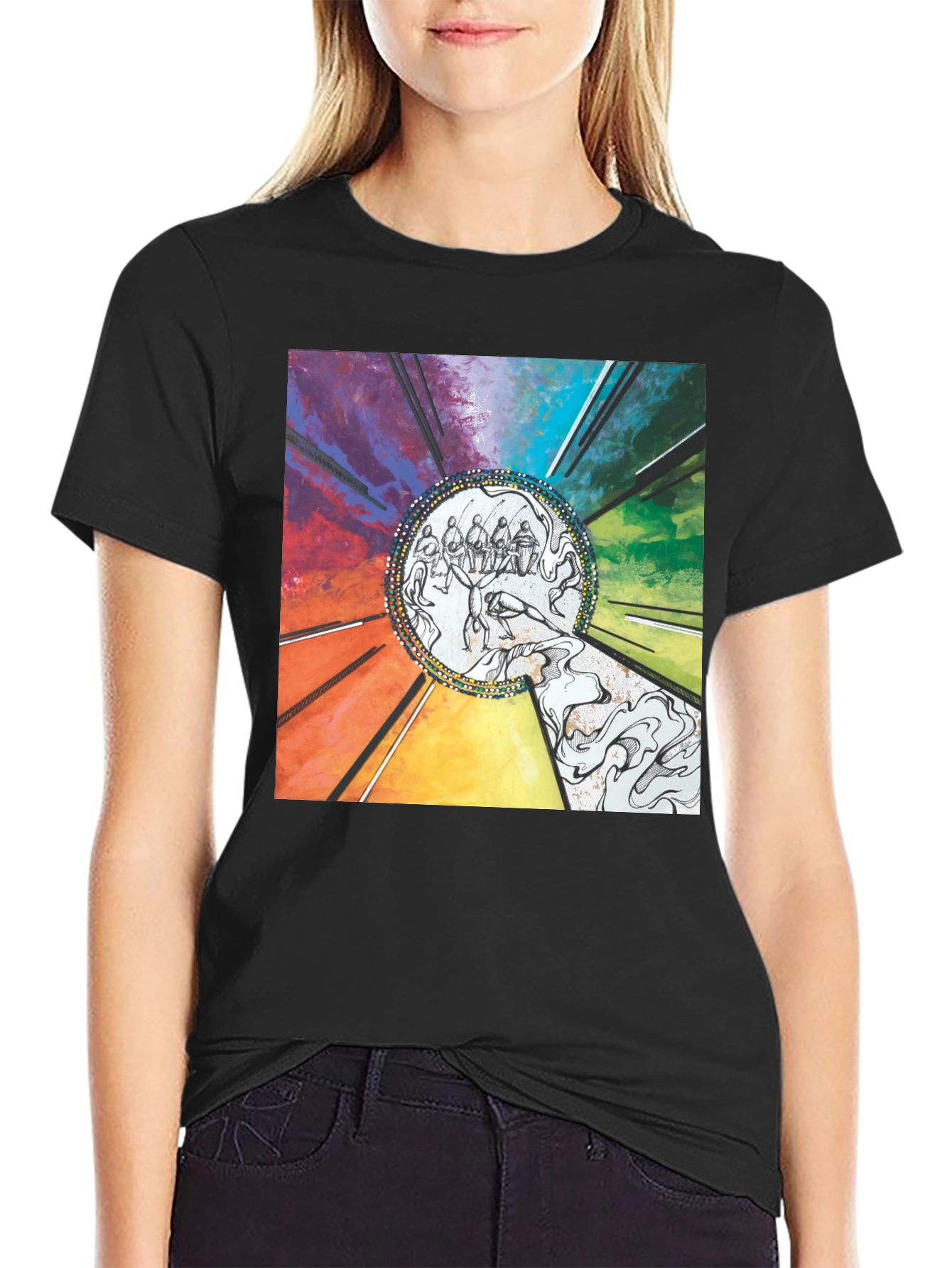 Black Colorful Graphic Print Black T-Shirt view 2