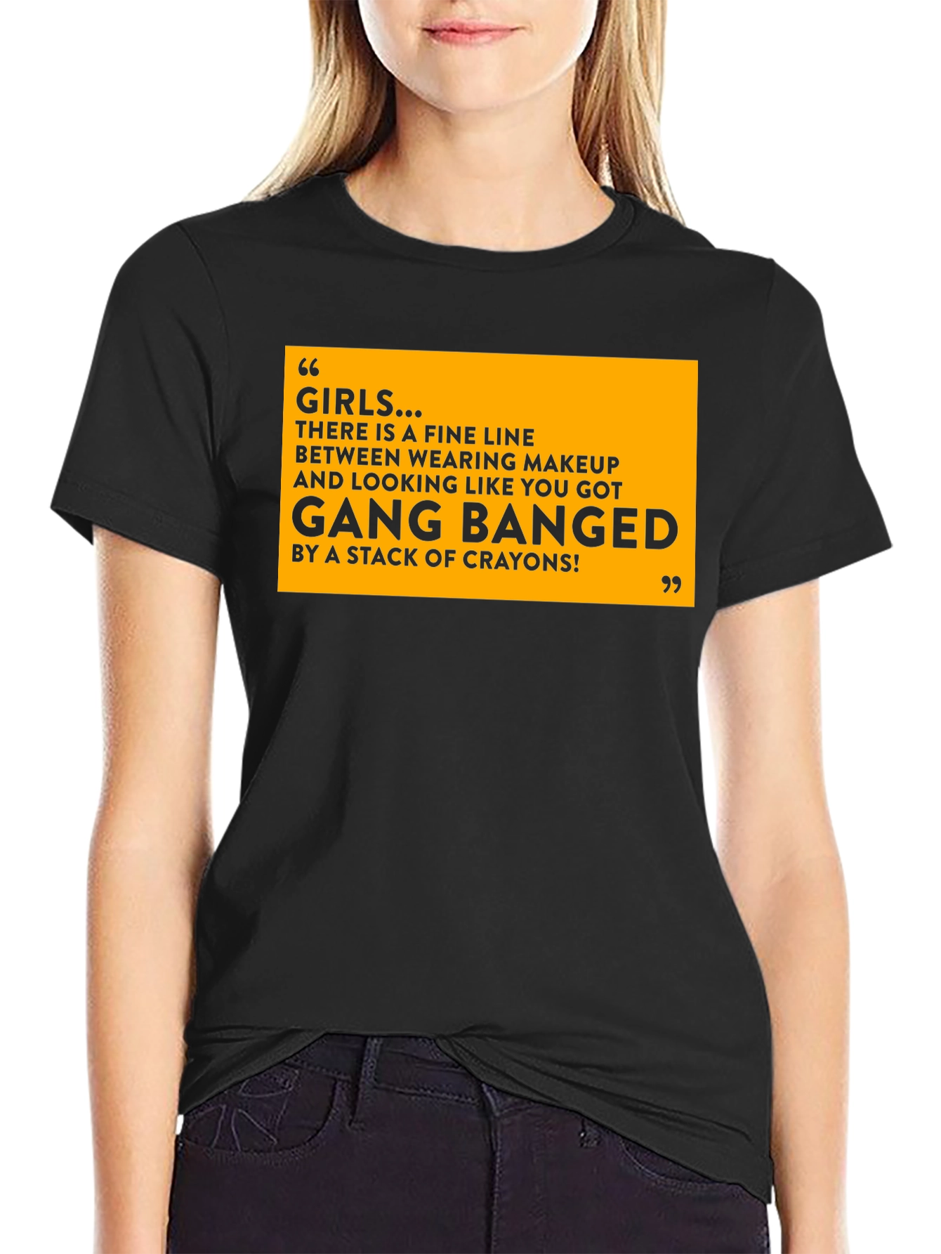 Black Funny Girls Makeup T-Shirt - Gang Bang Crayons Joke view 2