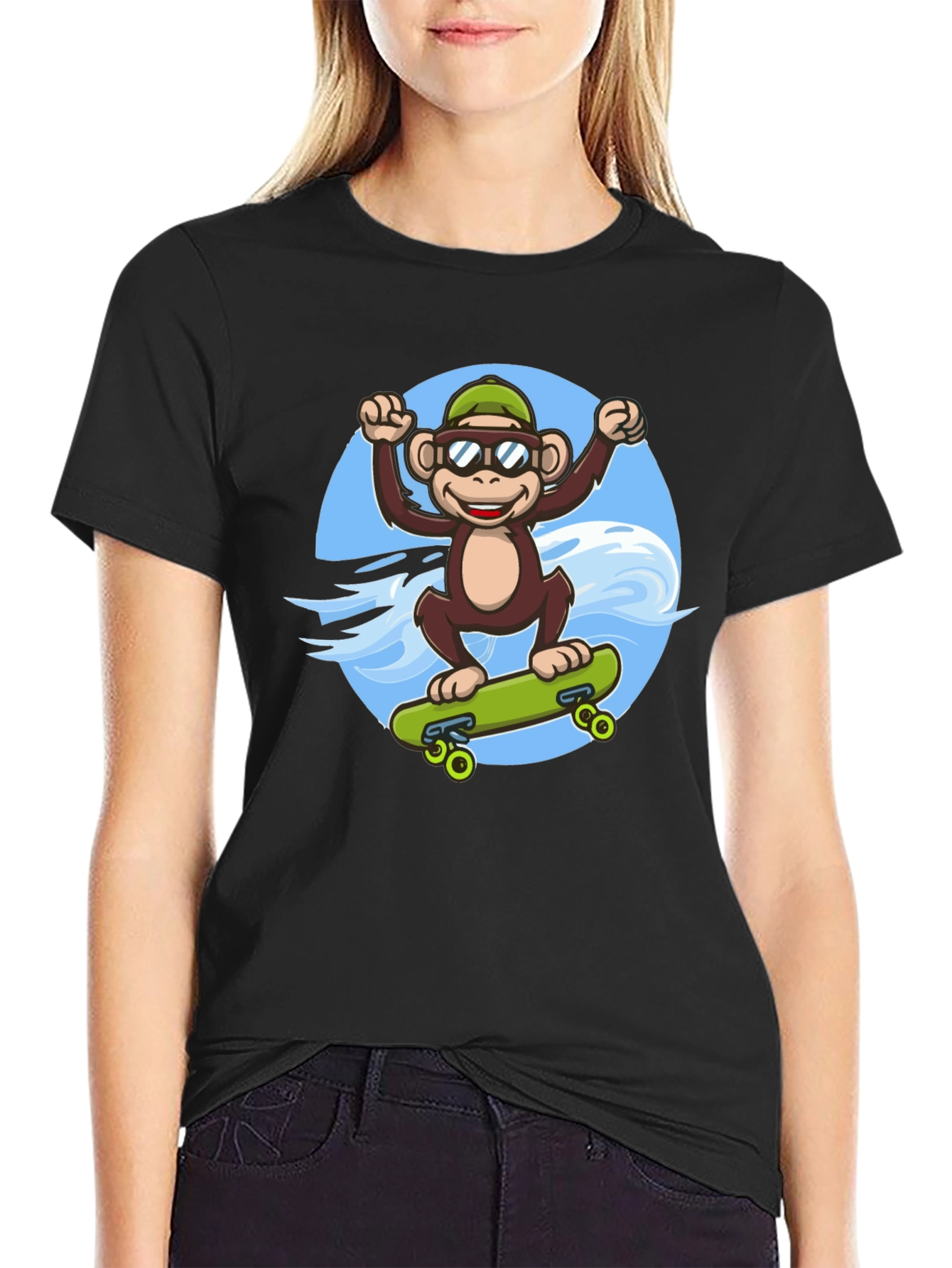 Black Monkey Skateboarder T-Shirt - Cool Graphic Tee view 2