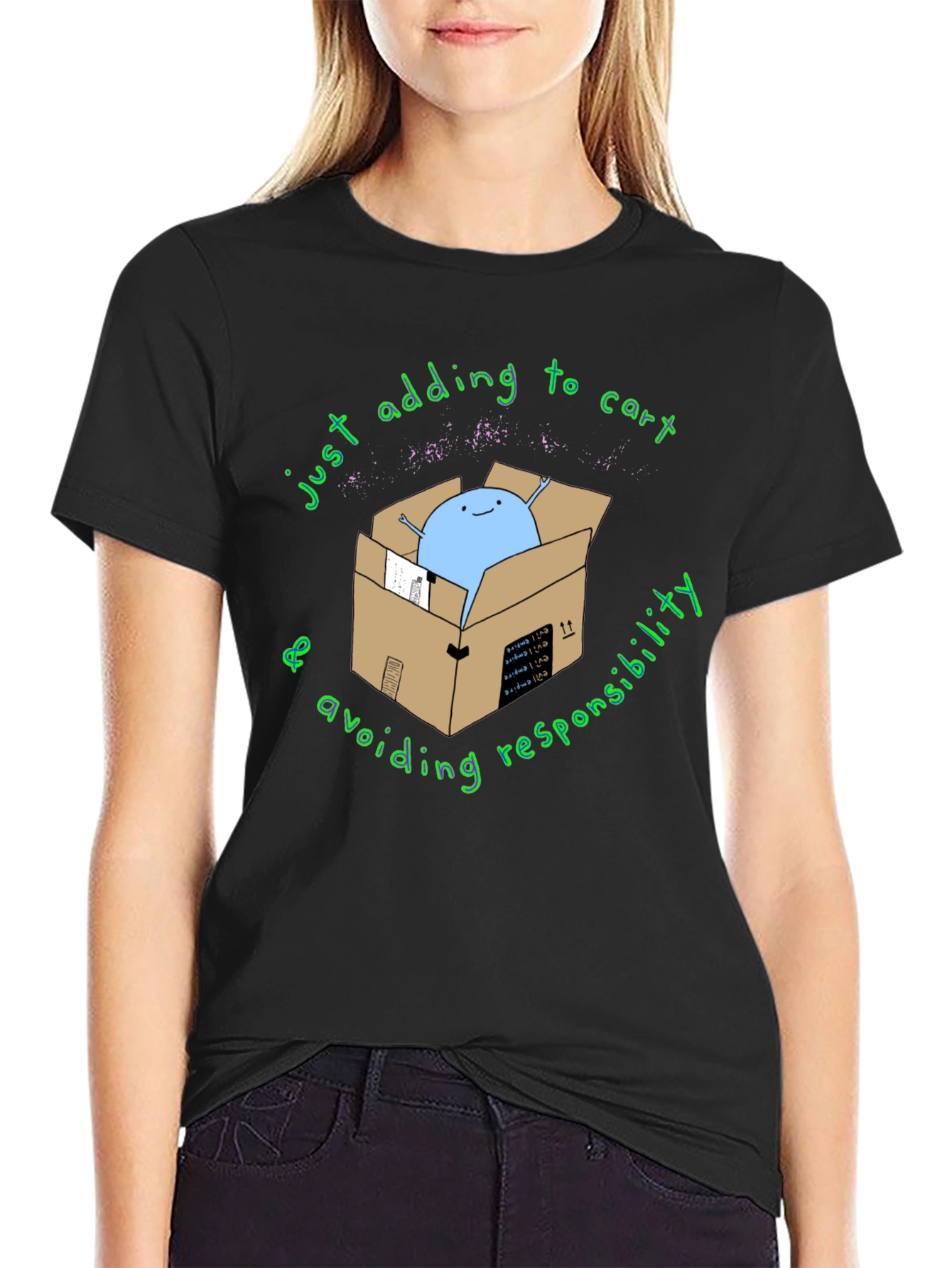 Black Adding to Cart T-Shirt - Avoiding Responsibility Tee view 2
