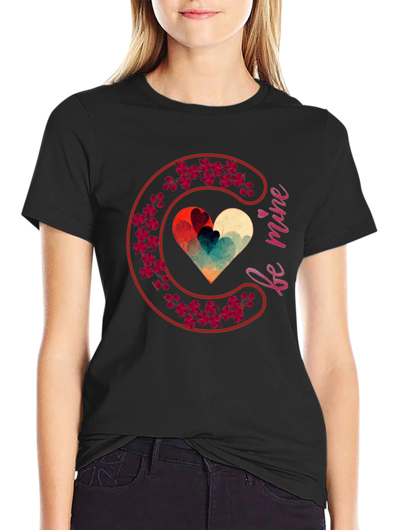Black Be Mine Heart Valentine's T-Shirt view 2