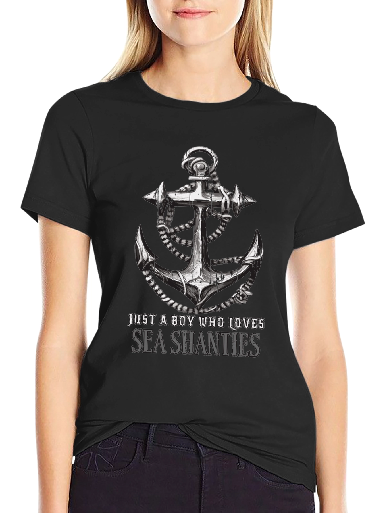 Black Sea Shanties Anchor Graphic Tee - Black Cotton Shirt view 2