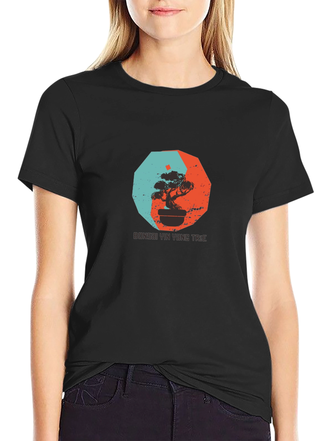 Black Yin Yang Bonsai Tree Graphic Tee - Black view 2