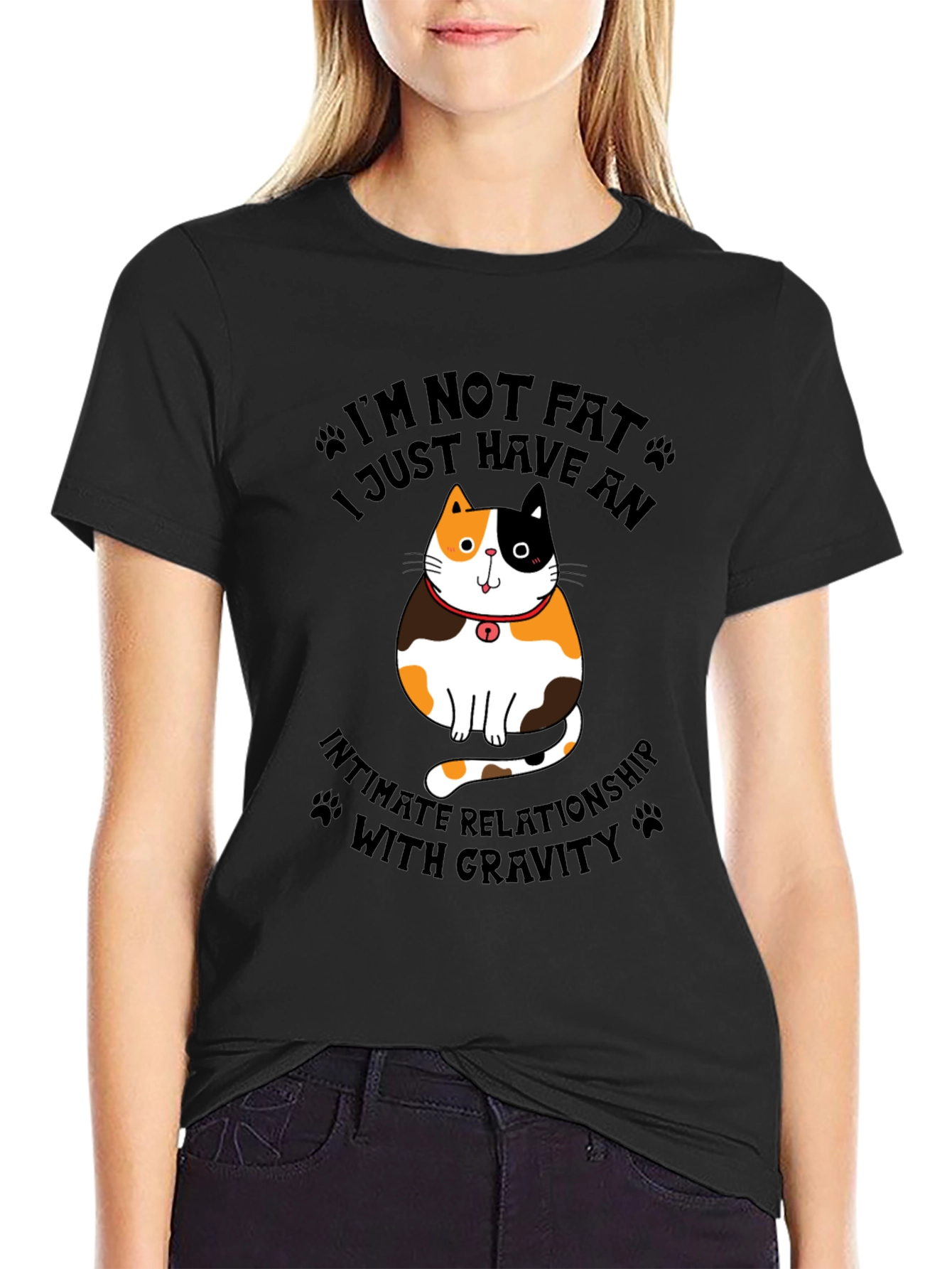 Black Funny Cat Gravity T-Shirt view 2