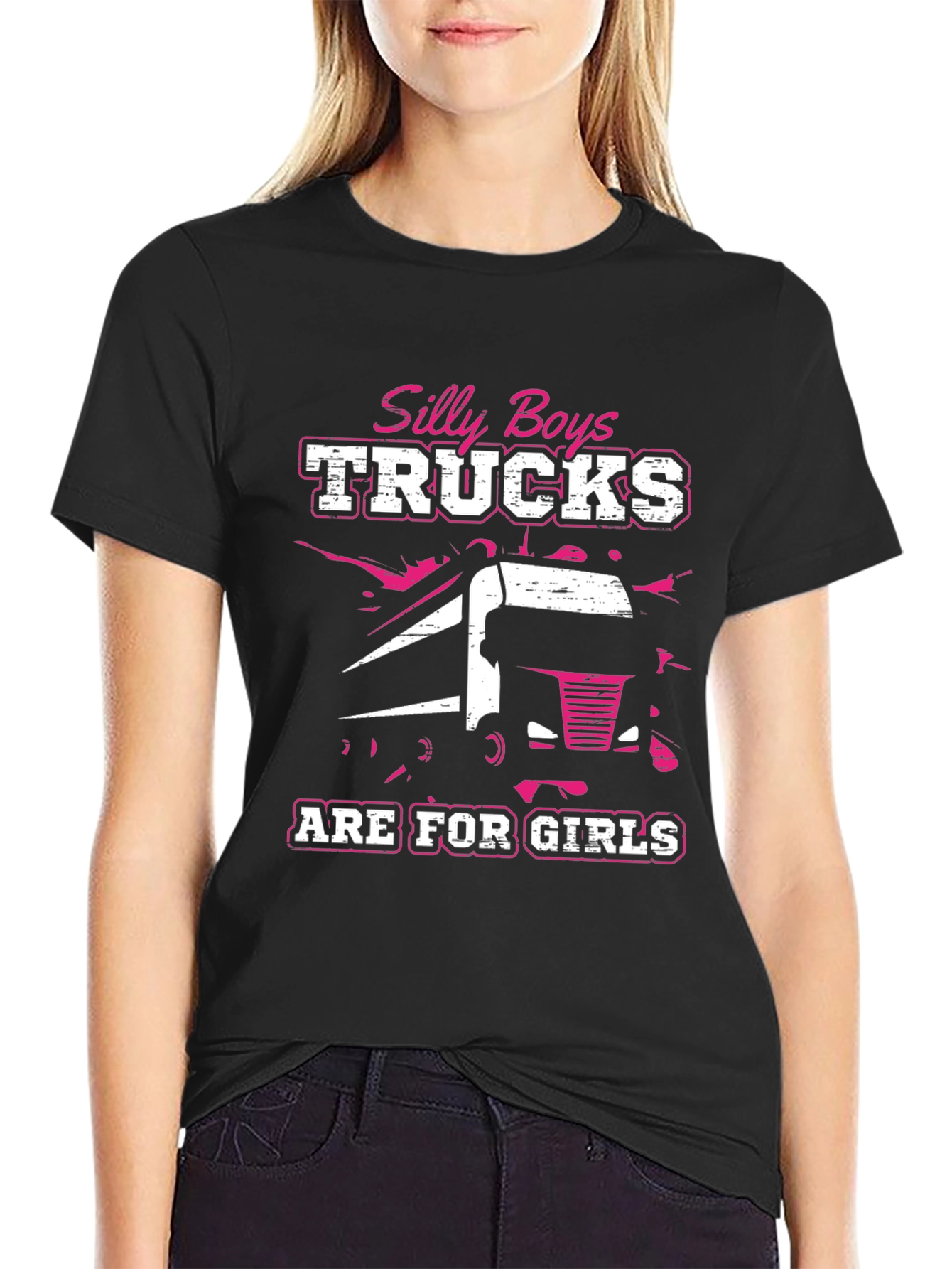 Black Silly Boys Trucks Are For Girls Black T-Shirt view 2