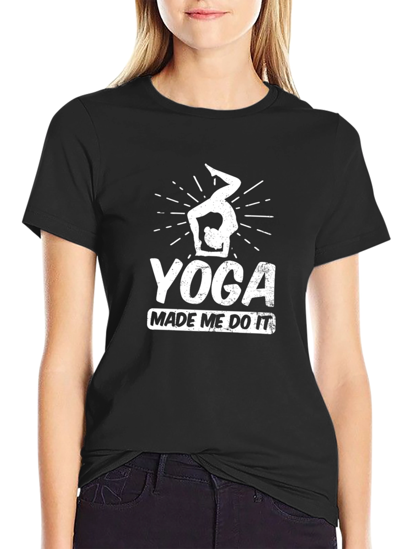 Black Yoga Made Me Do It Black T-Shirt view 2