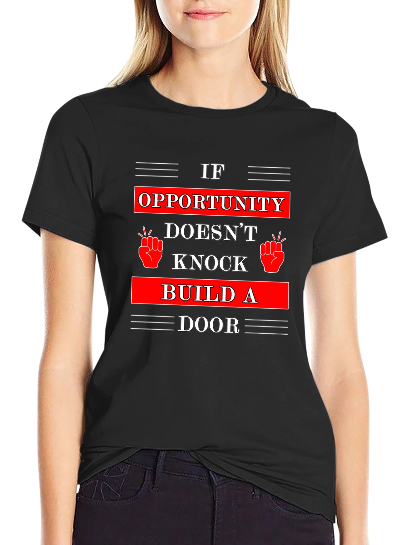 Black Opportunity Knocks T-Shirt - Build A Door view 2
