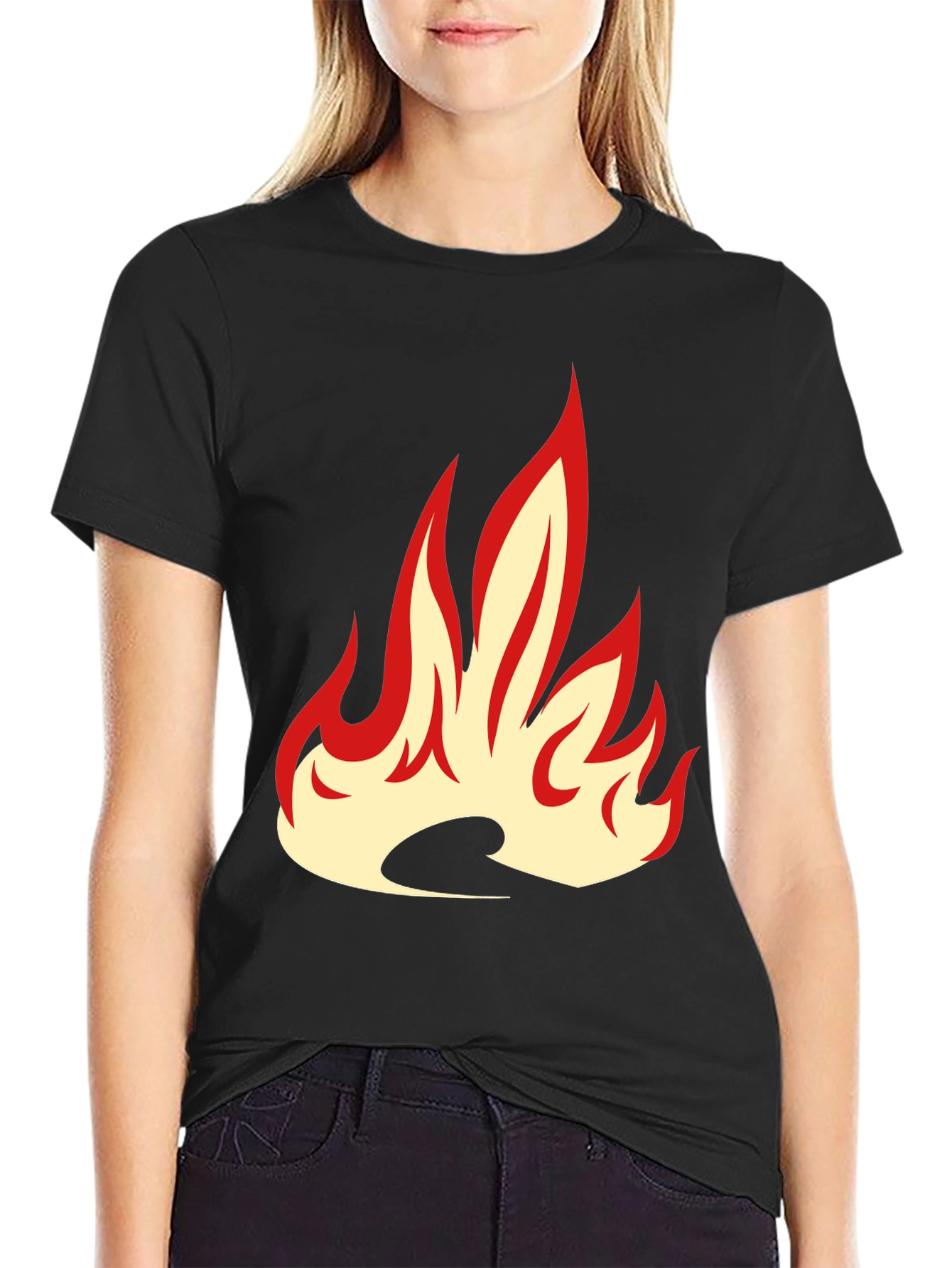 Black Fiery Flame Graphic Tee - Bold Black T-Shirt view 2