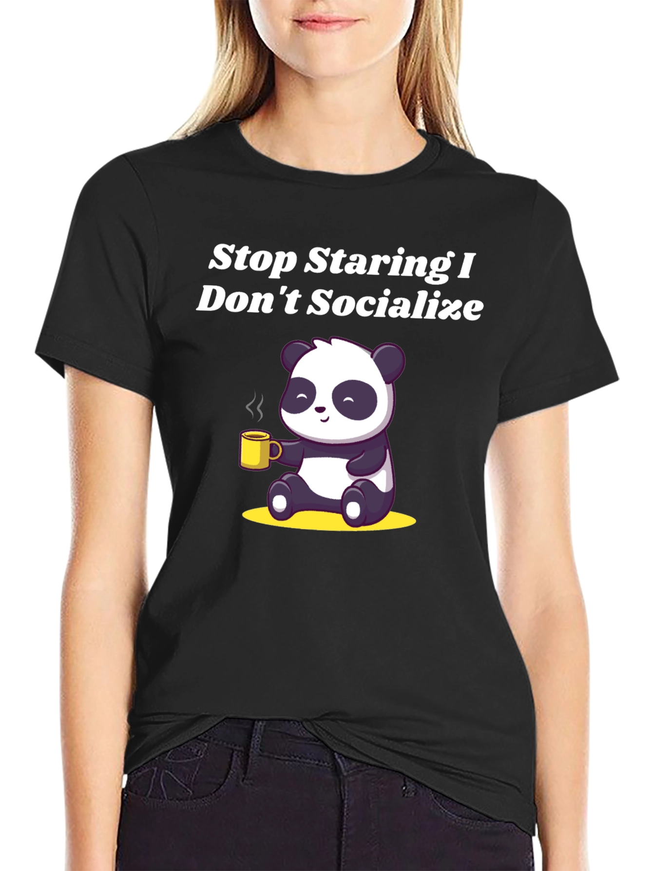 Black Stop Staring Panda T-Shirt view 2