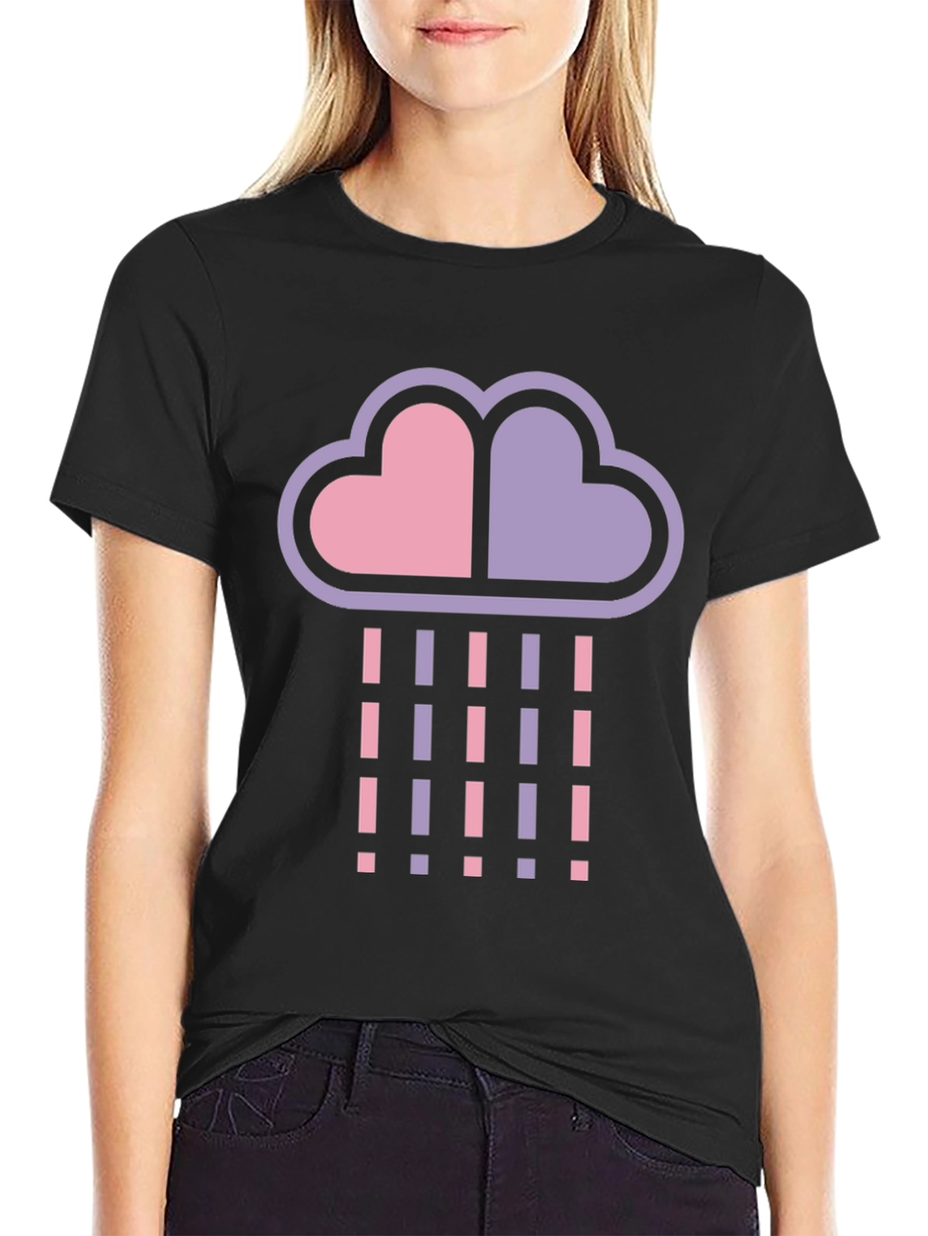 Black Heart Cloud Rain T-Shirt - Black Cotton Blend view 2