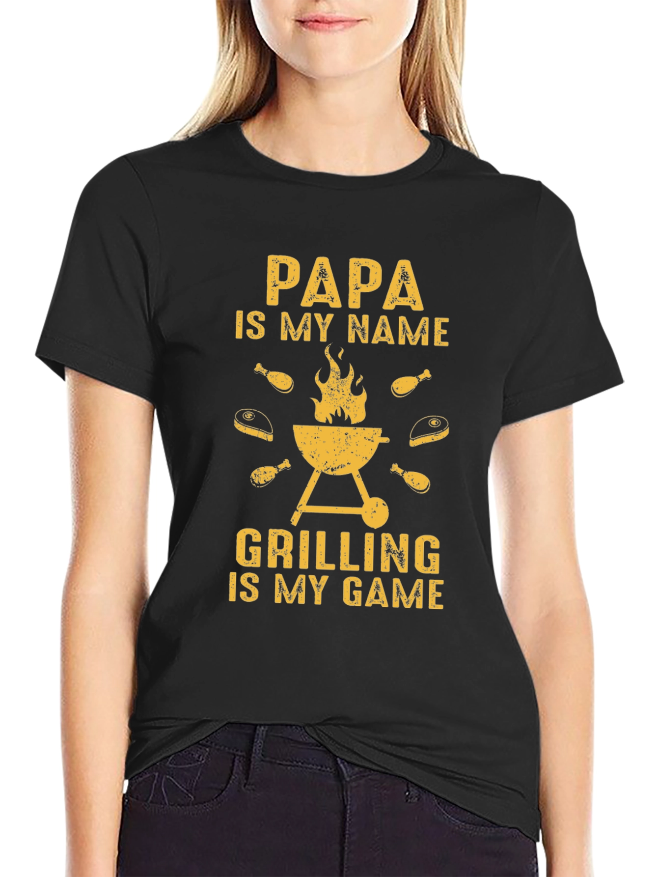 Black Papa's Grilling Game T-Shirt - Perfect BBQ Gift view 2