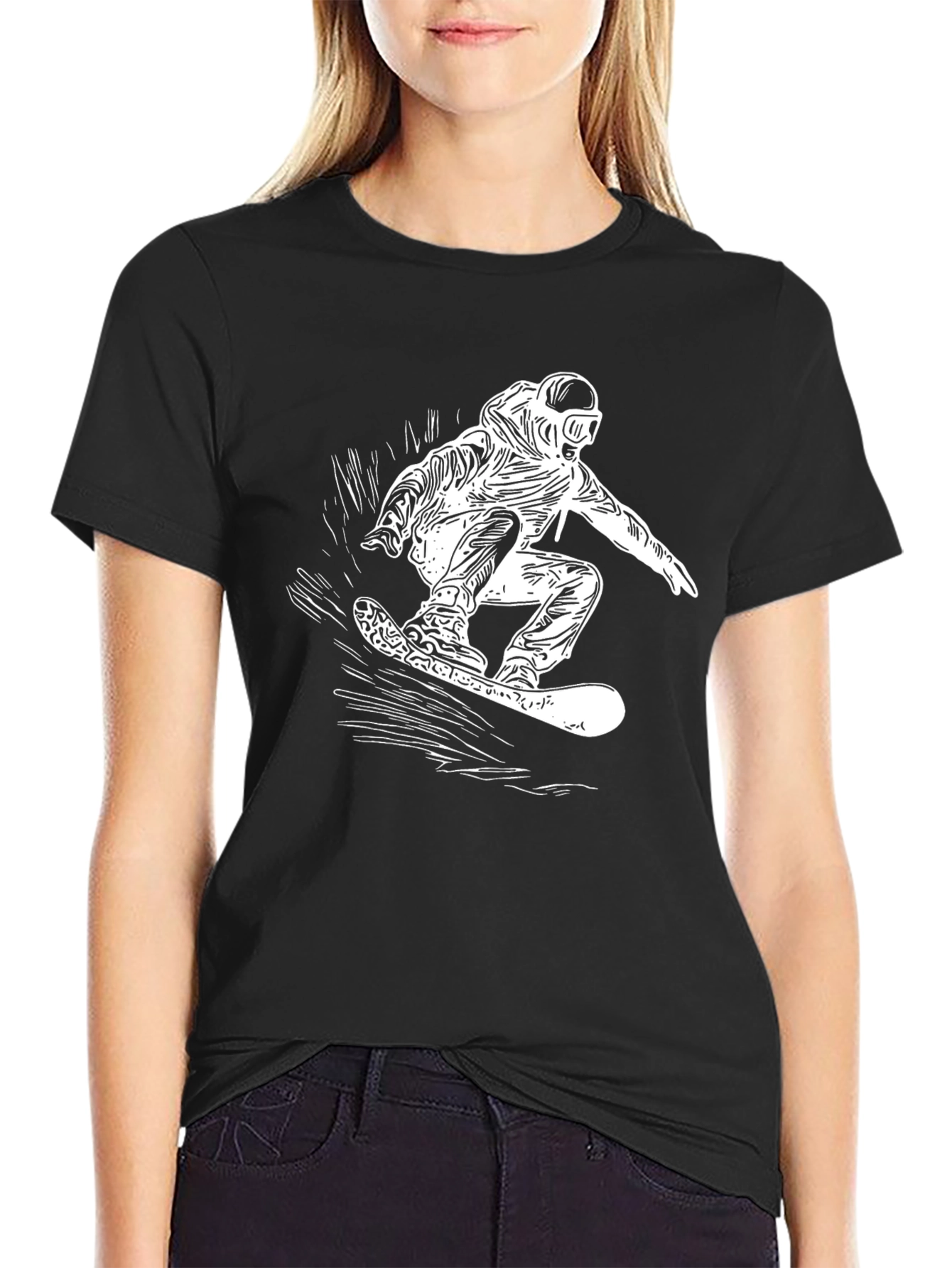 Black Snowboarder Graphic Tee - Black Cotton T-Shirt view 2