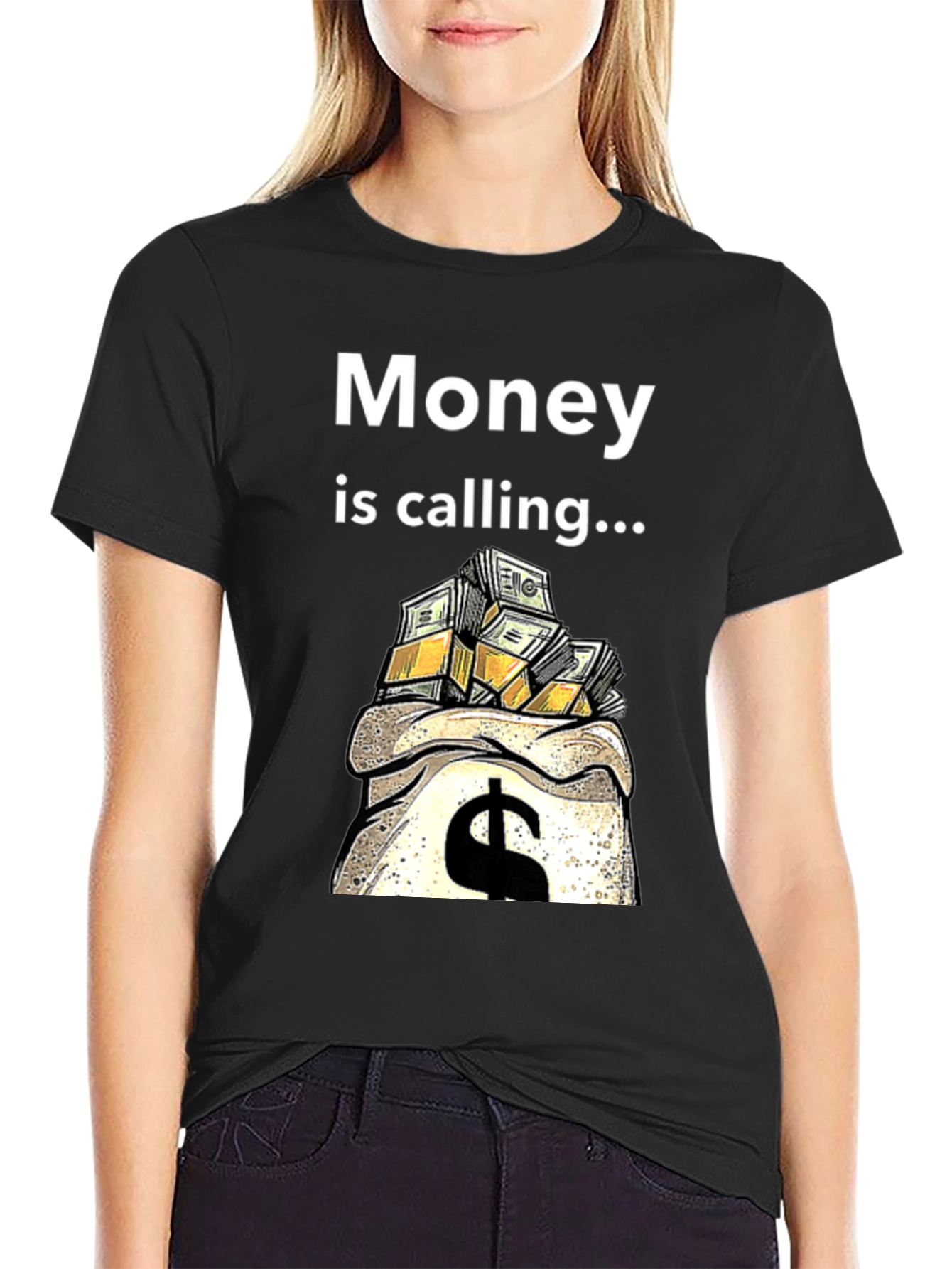 Black Money Calling Graphic Tee view 2