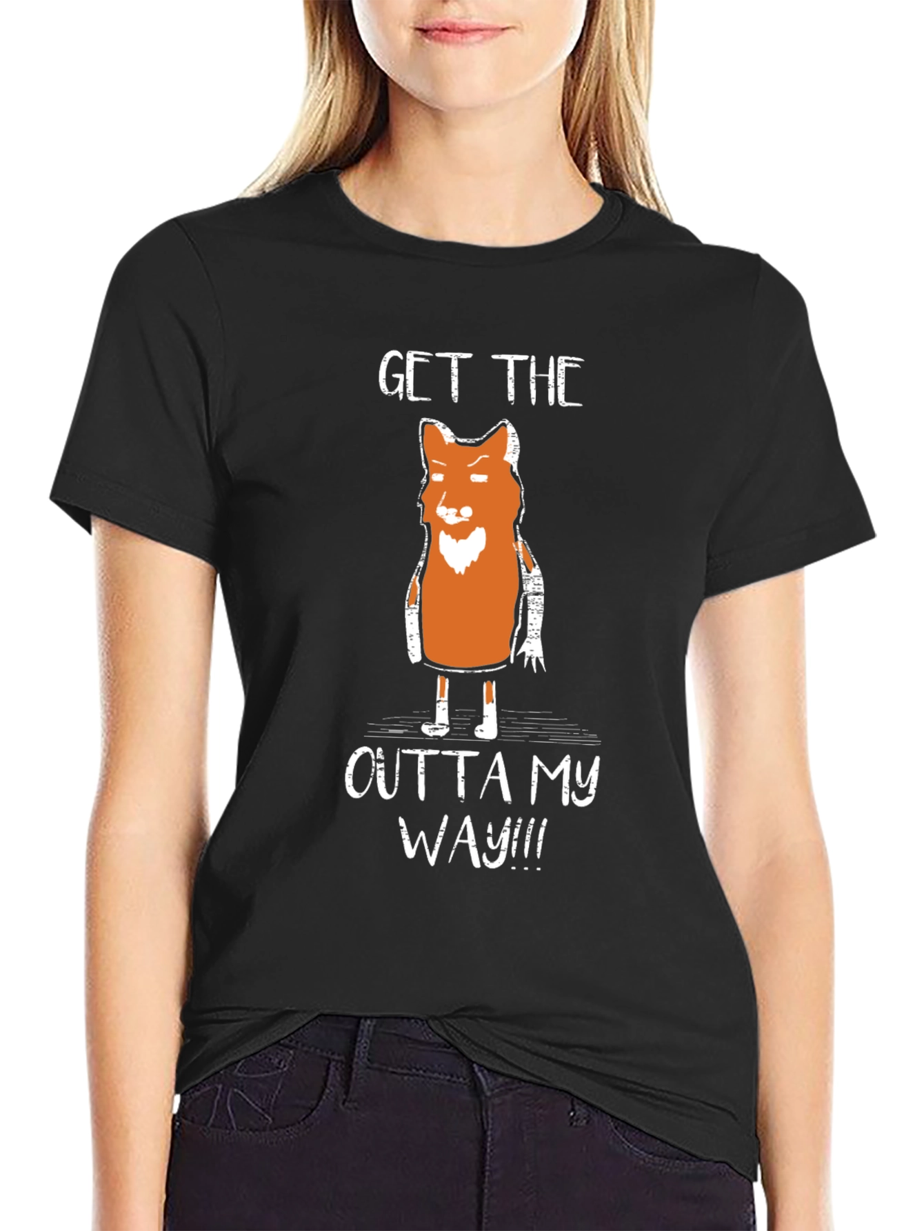 Black Funny Fox Graphic T-Shirt - Get Outta My Way view 2