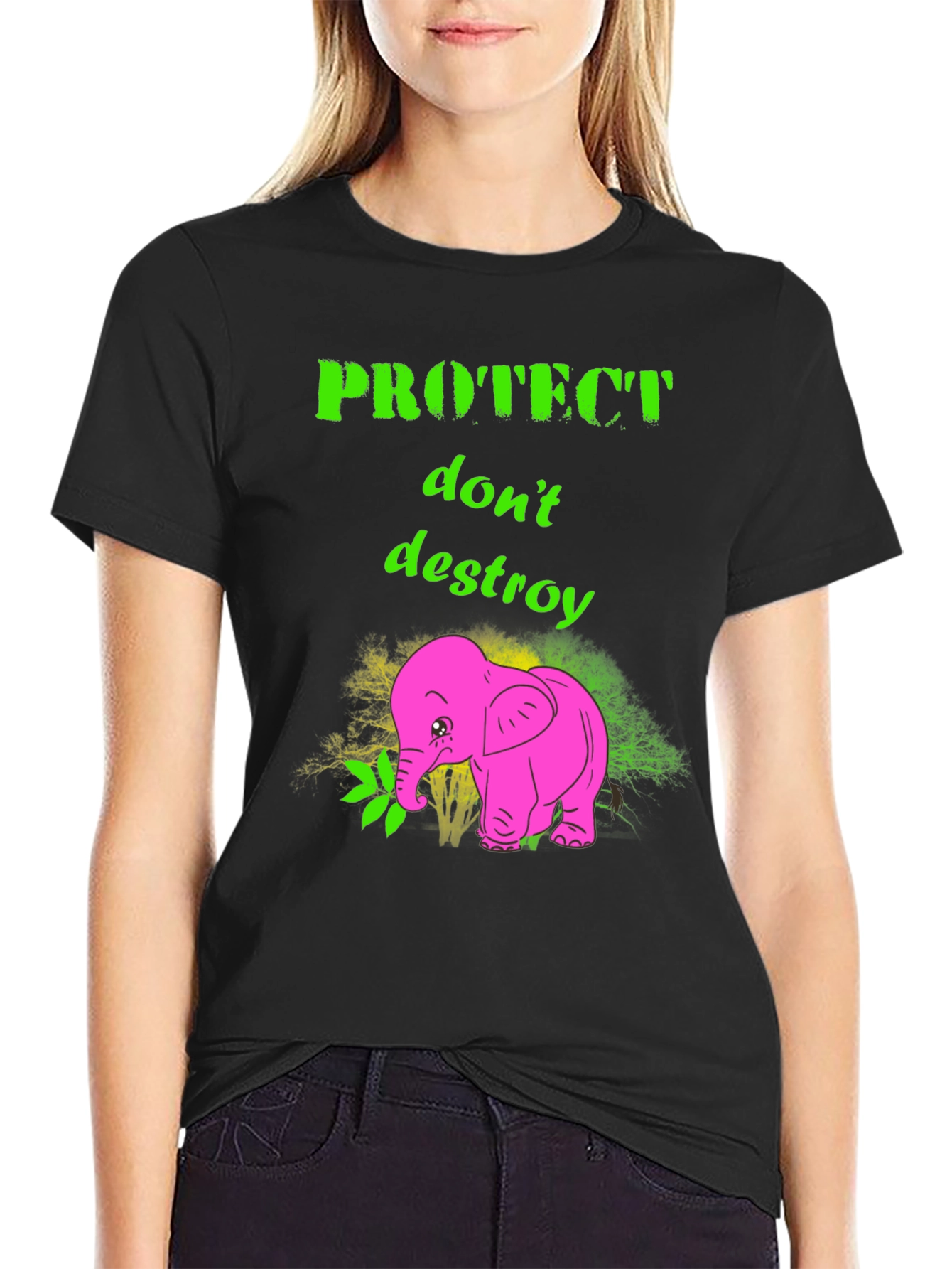 Black Protect Don't Destroy Graphic T-Shirt view 2