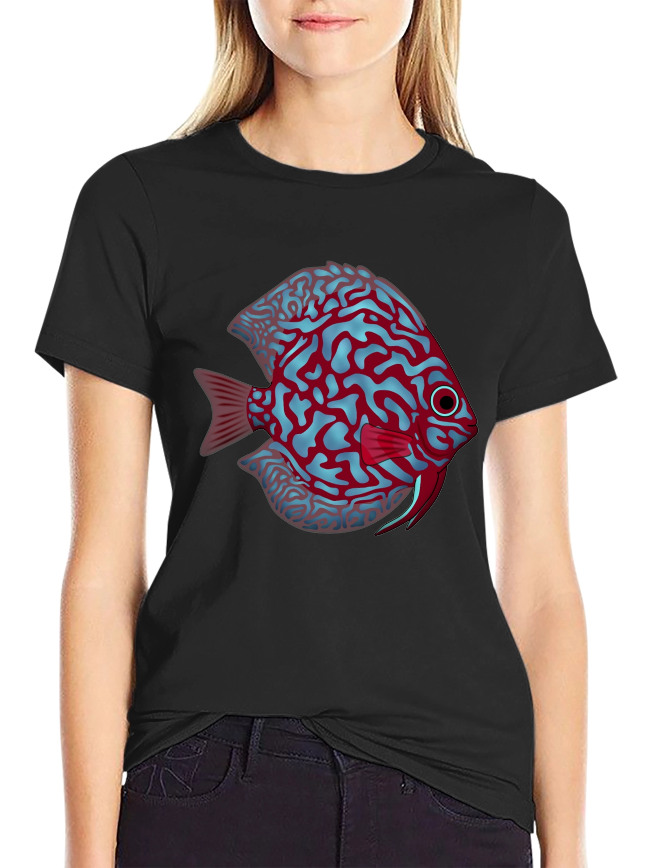 Cool Graphic Fish Print Black Tee - 2