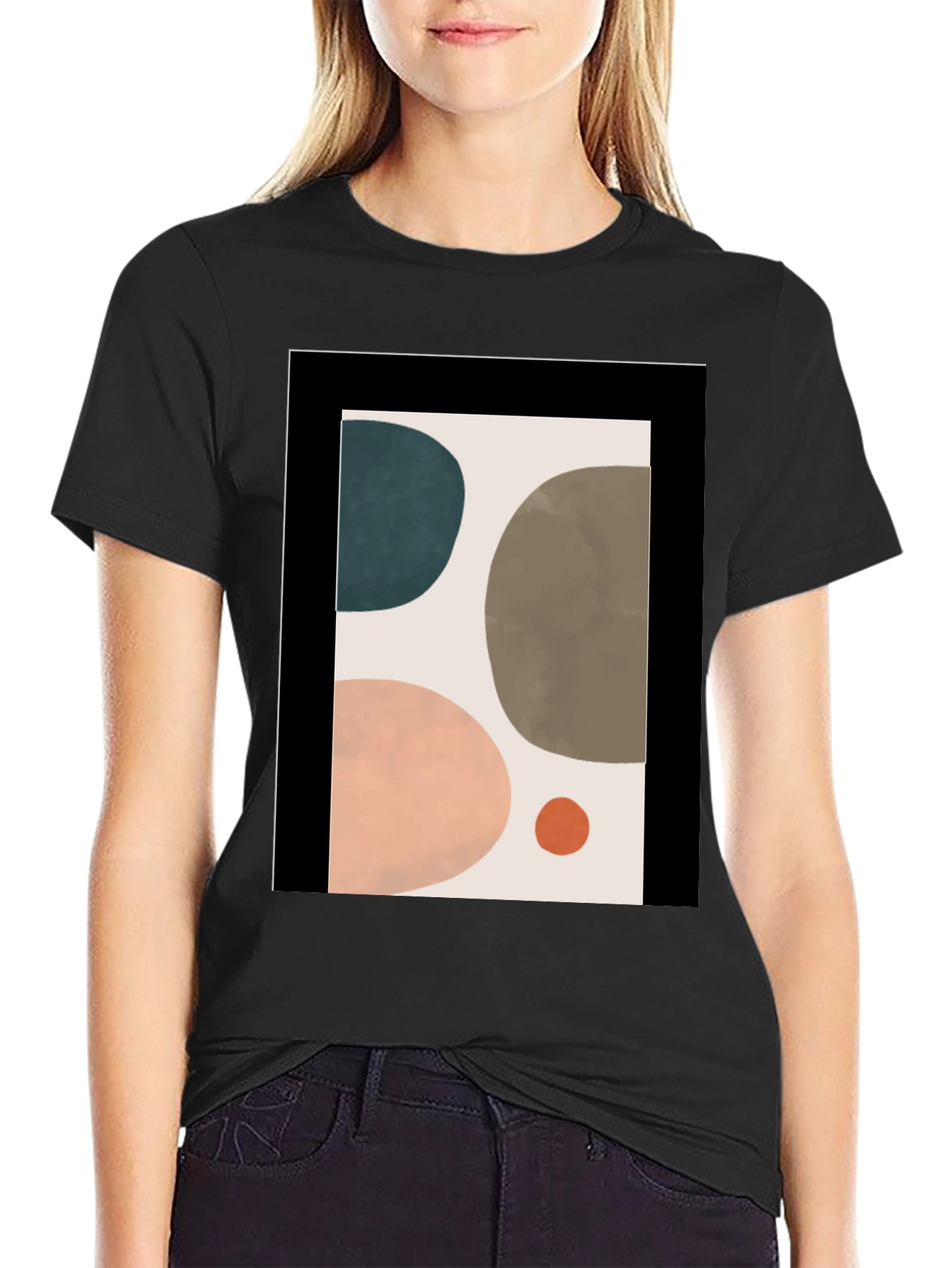 Black Abstract Art T-Shirt - Modern Design Tee view 2