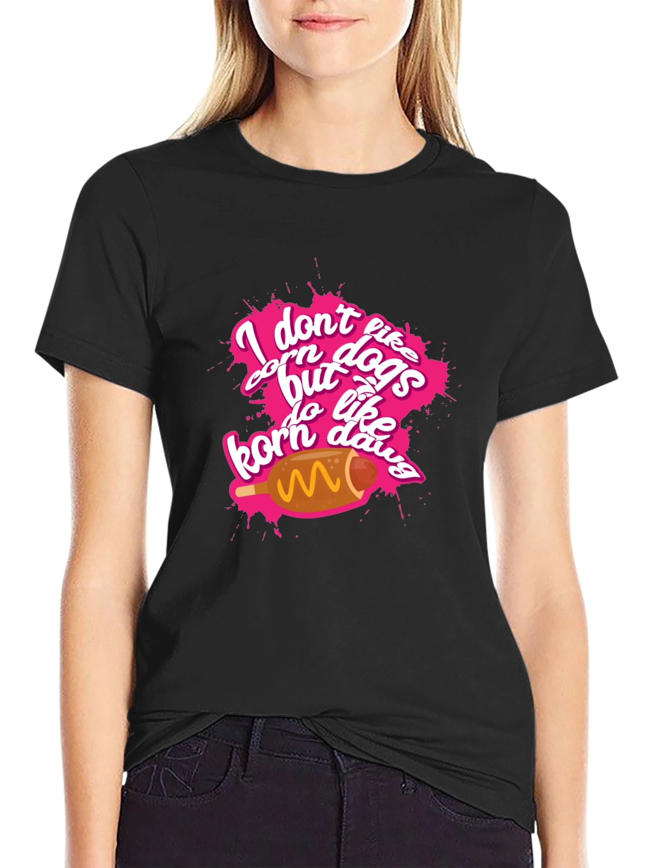 Black I Don't Like Corn Dogs Funny Graphic Tee view 2