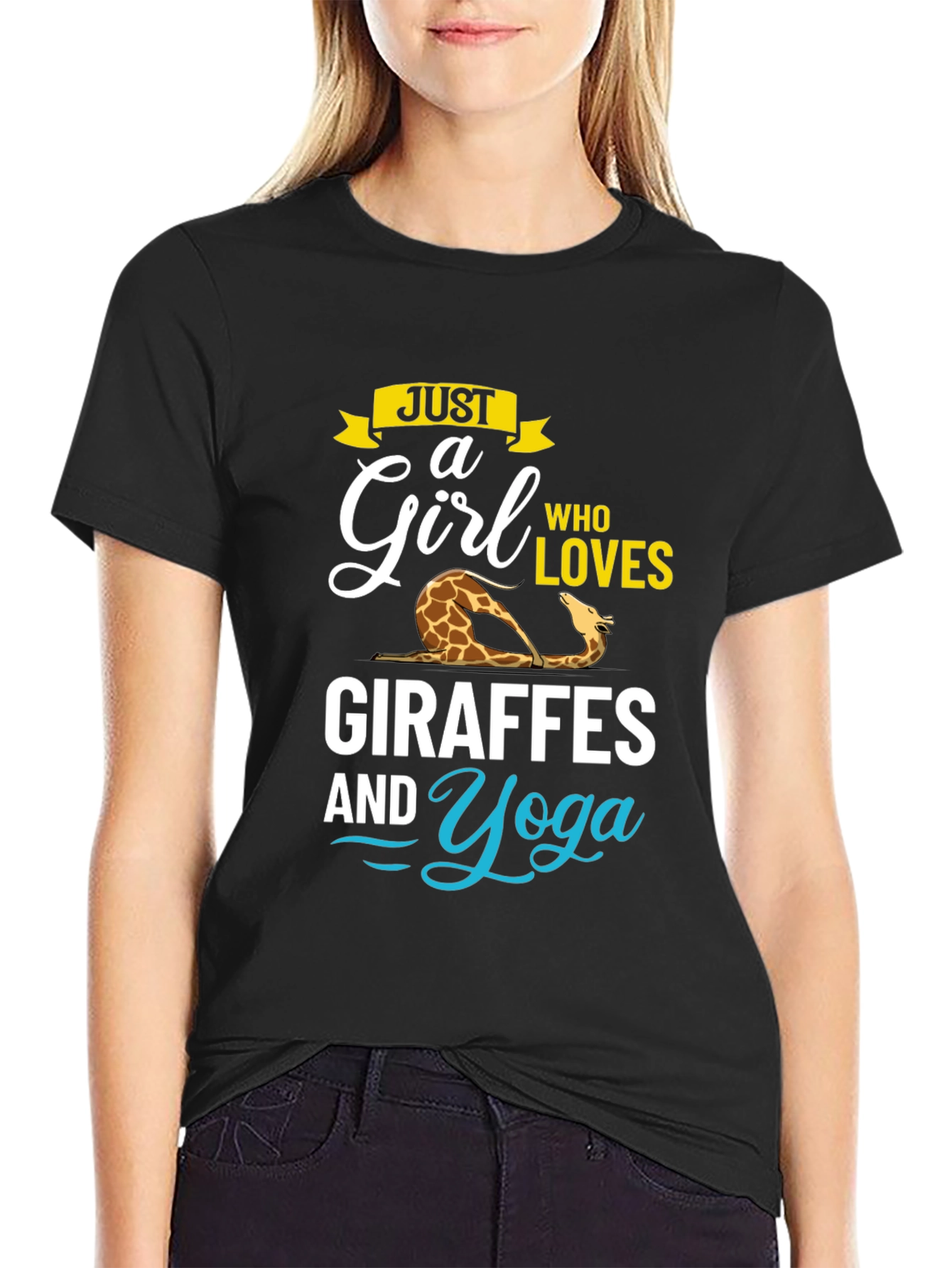 Black Giraffe Yoga Lover Black T-Shirt view 2