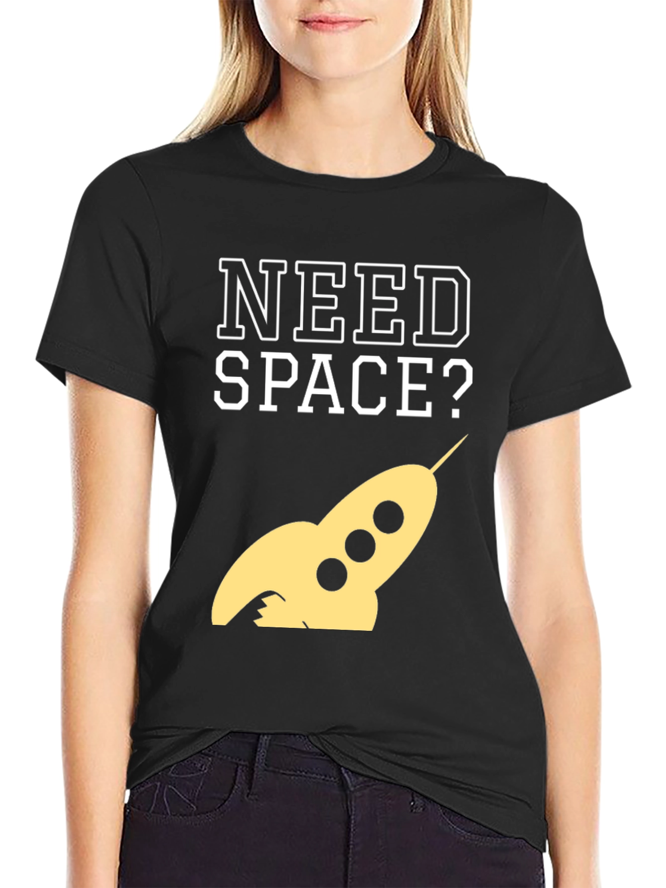 Black Need Space? Rocket Graphic Tee - Black Cotton T-Shirt view 2
