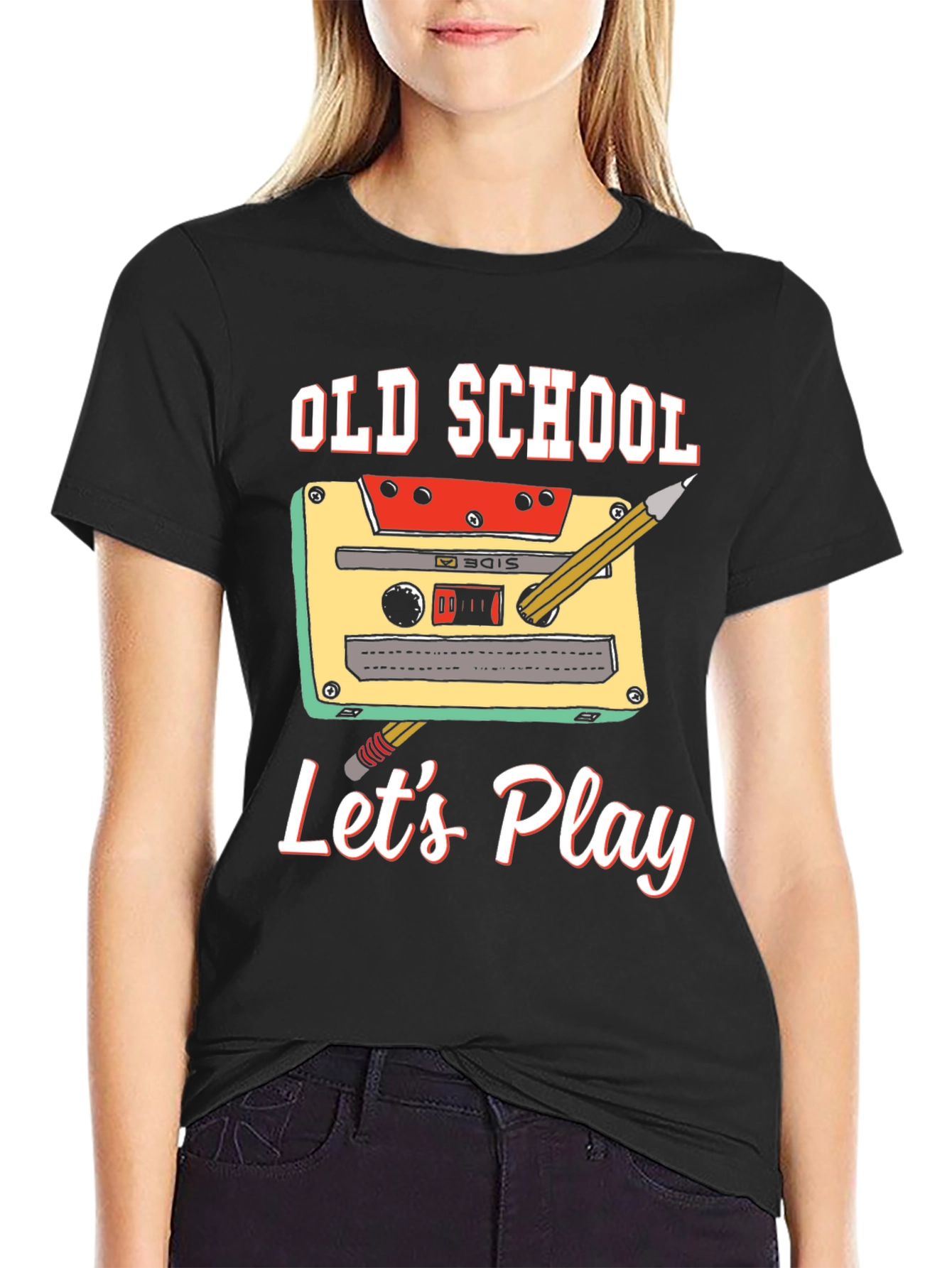 Black Old School Let's Play Graphic Tee view 2