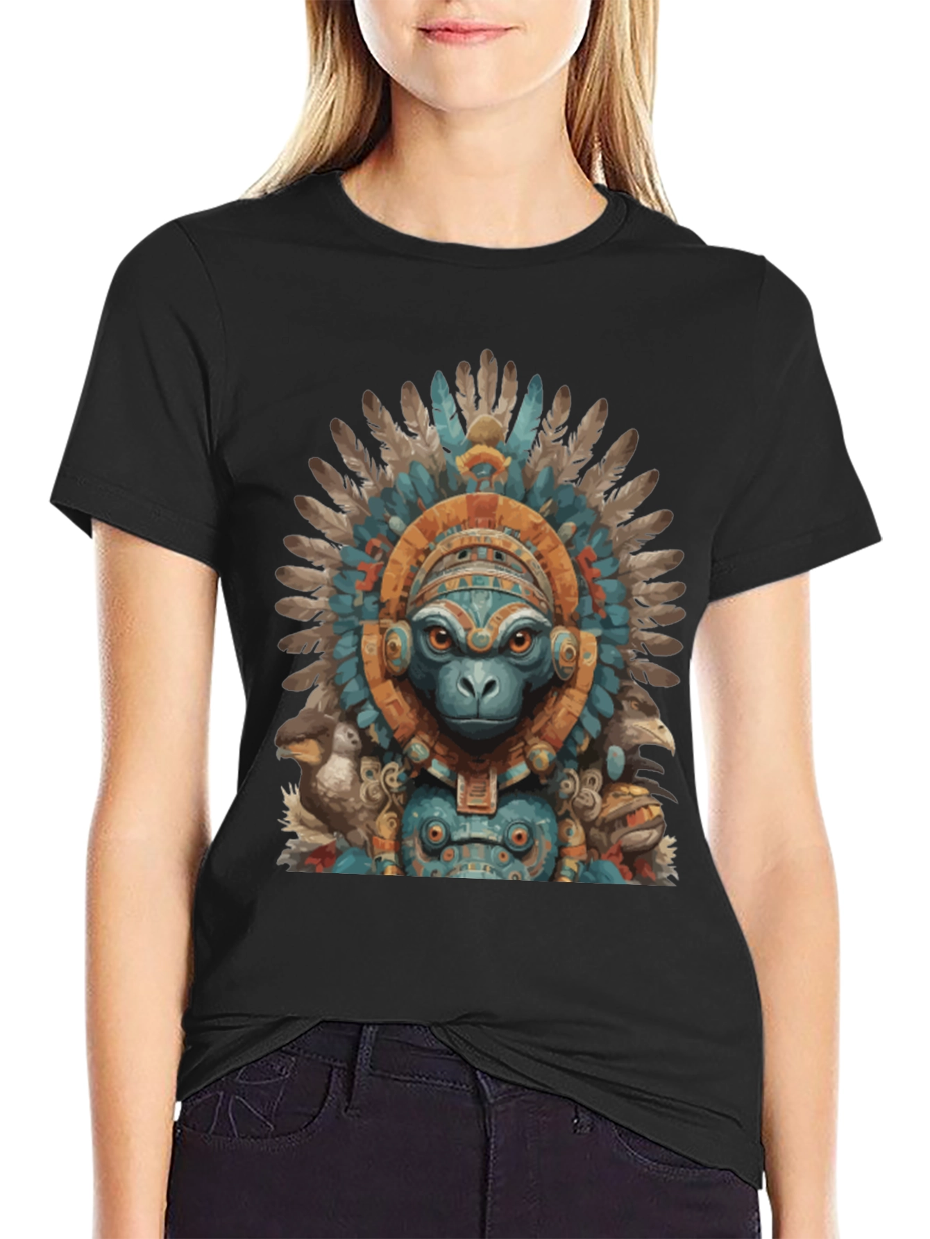 Black Monkey Aztec Headdress Graphic Tee view 2