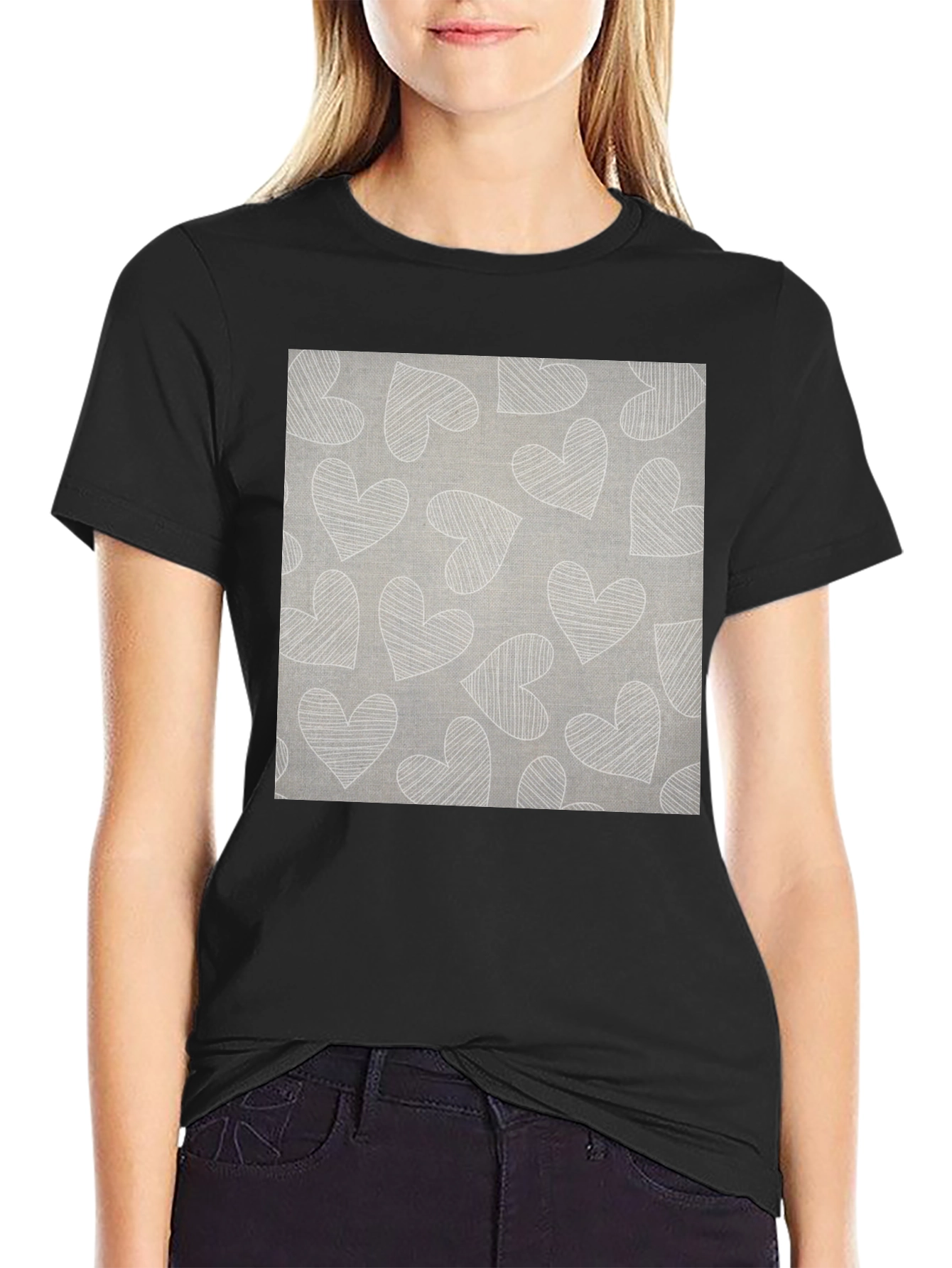 Black Heart Pattern Graphic Tee view 2