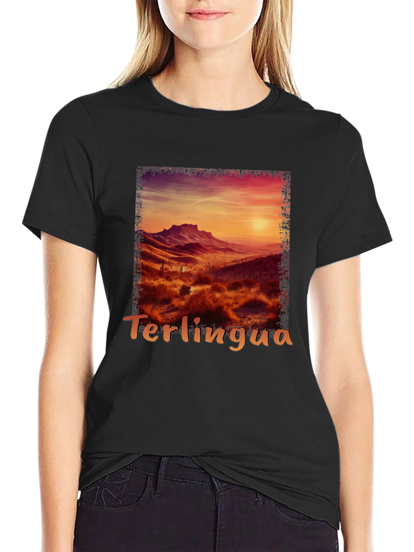 Black Terlingua Sunset Graphic Tee - Desert Scene Shirt view 2