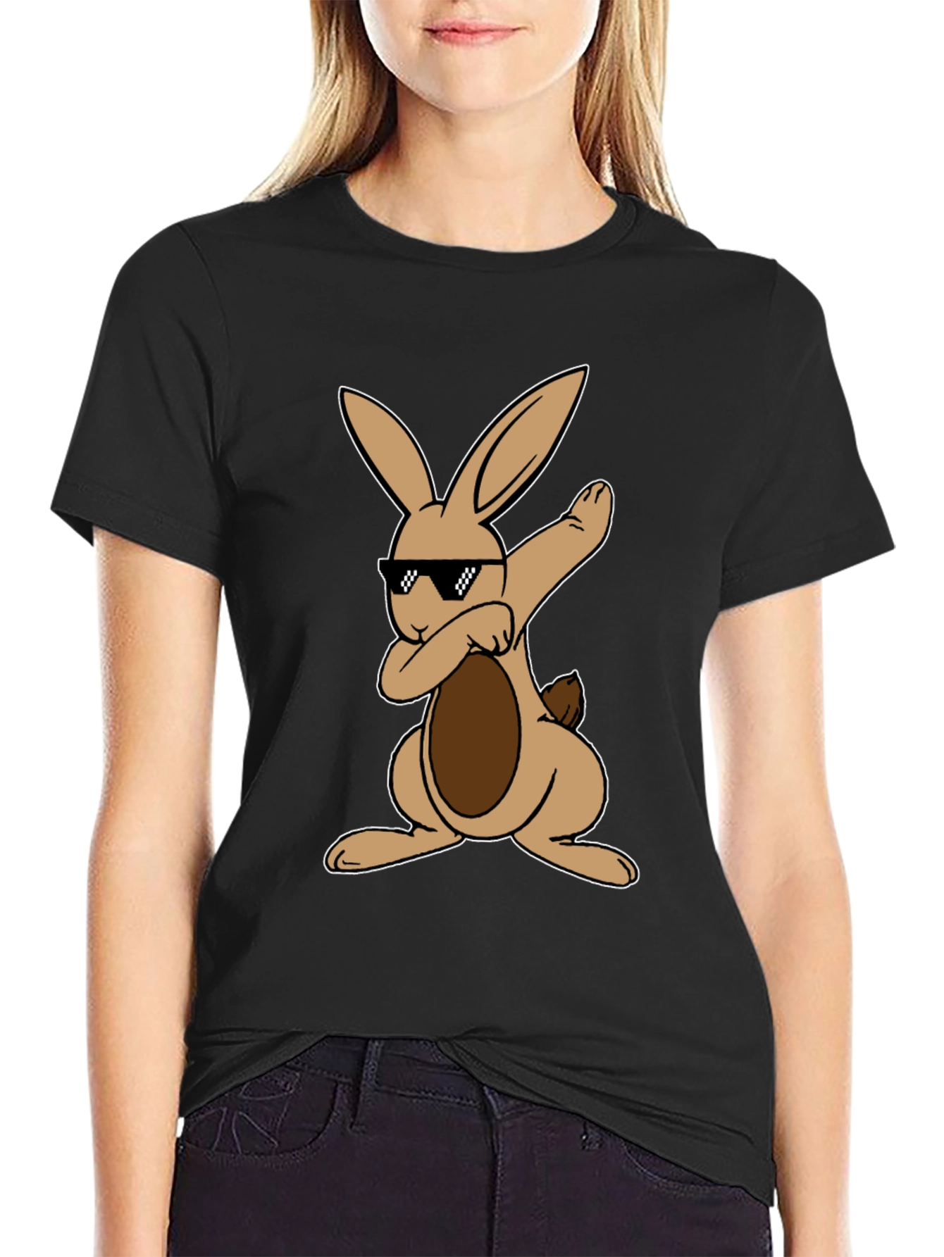 Black Dabbing Easter Bunny T-Shirt view 2