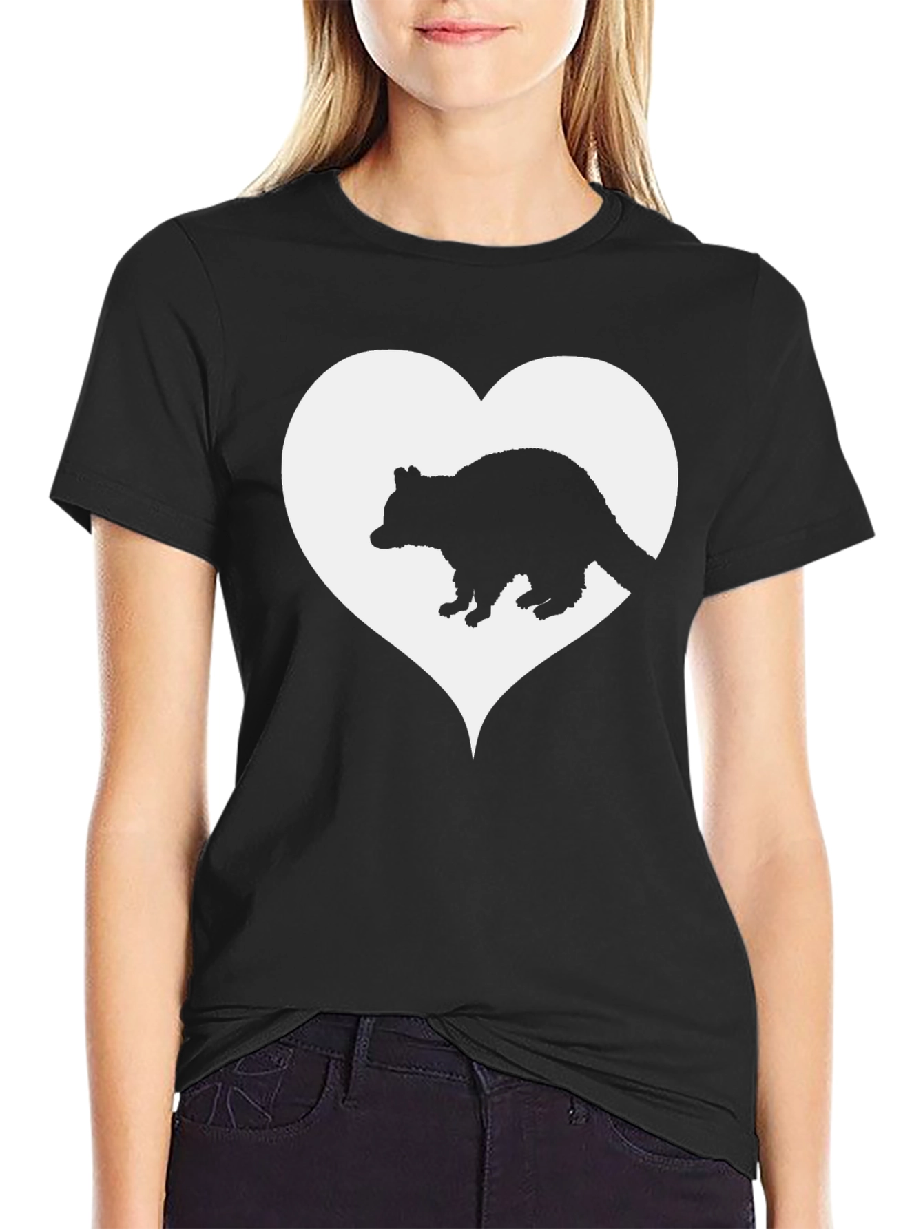 Raccoon Heart Graphic T-Shirt - Black - 2
