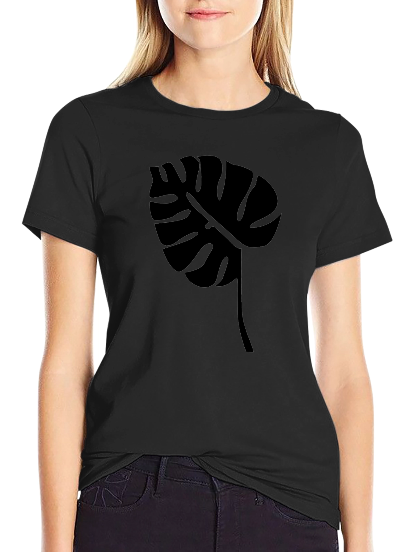 Black Modern Monstera Leaf Graphic T-Shirt view 2