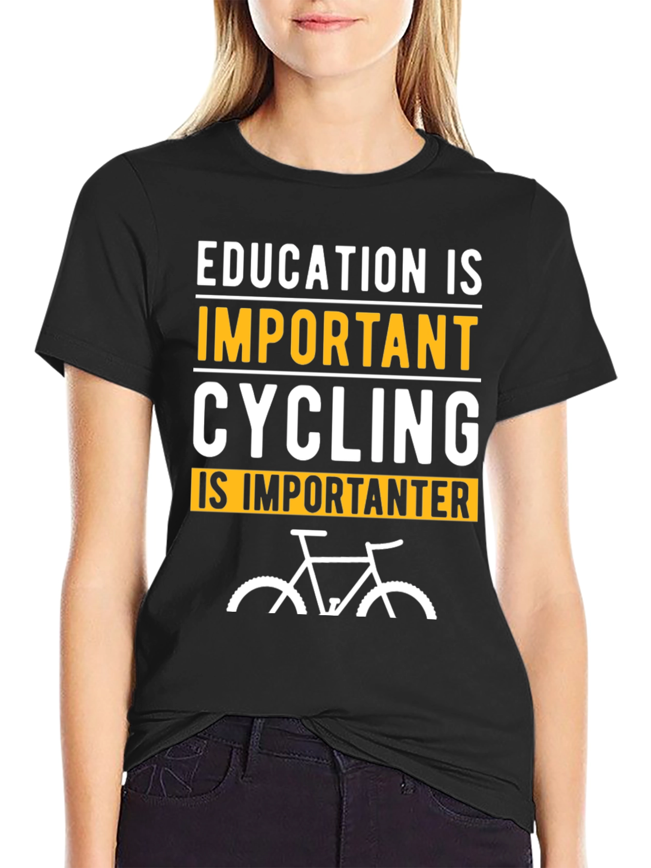 Black Funny Cycling T-Shirt: Education is Important Biker Tee view 2