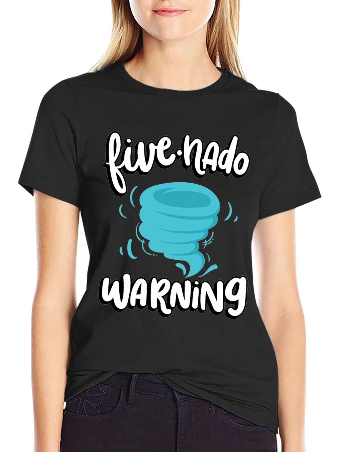 Black Five-Nado Warning T-Shirt, Funny Weather Tee view 2