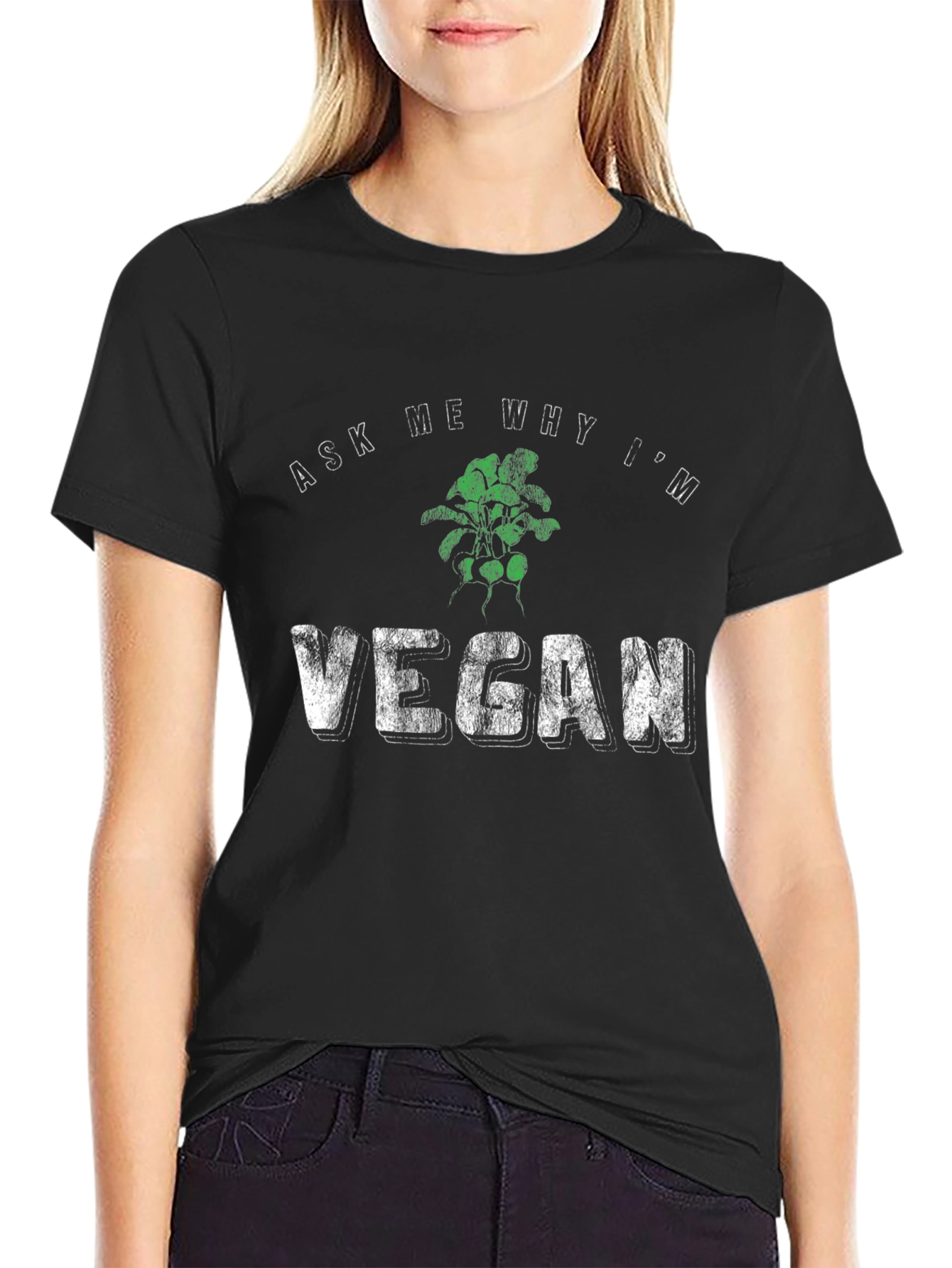 Black Ask Me Why I'm Vegan Graphic Tee - Black view 2