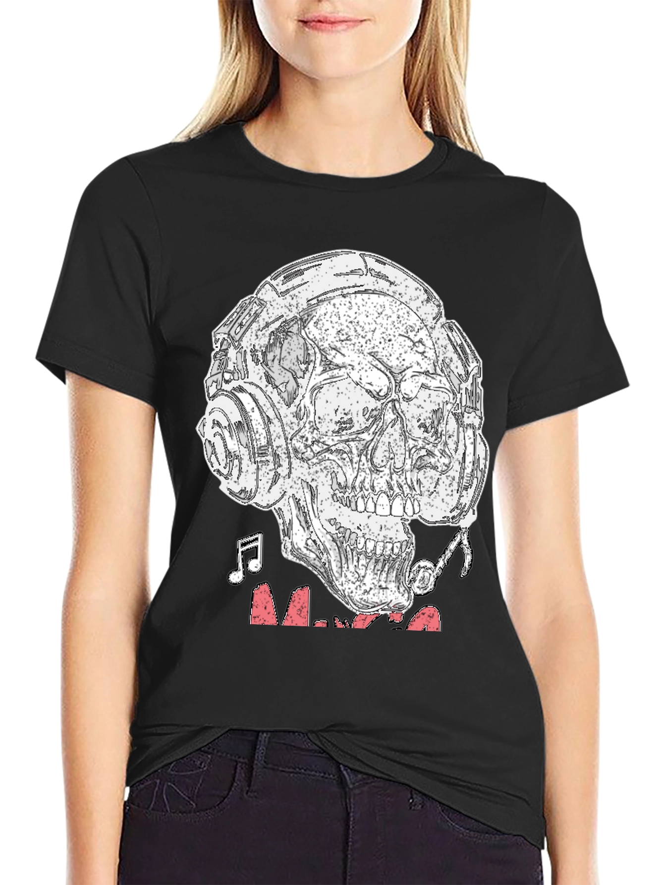 Black Skull Headphones Graphic T-Shirt - Rock & Roll Vibe view 2