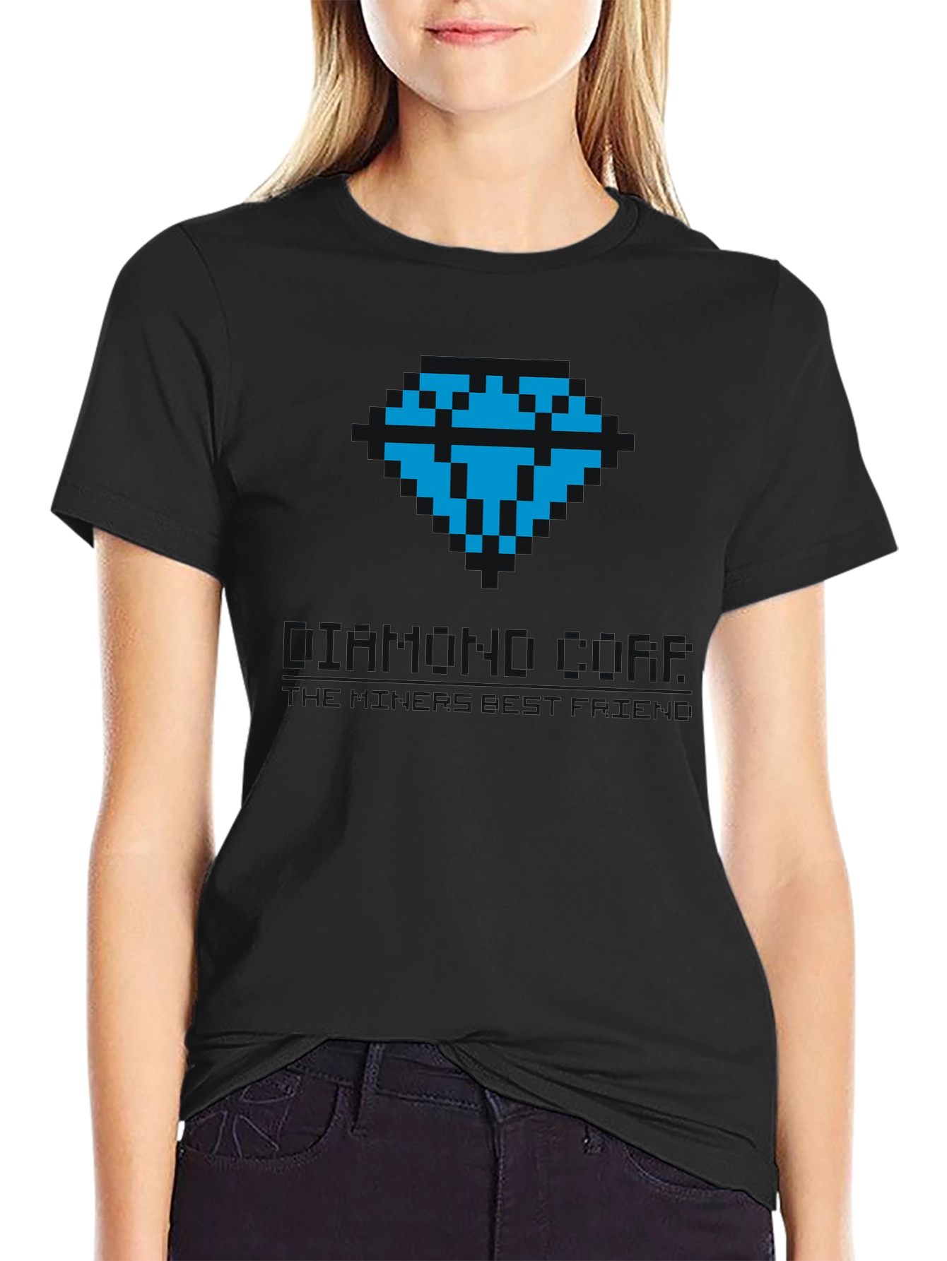 Black Pixel Art Diamond Tee - Classic Gamer Style view 2