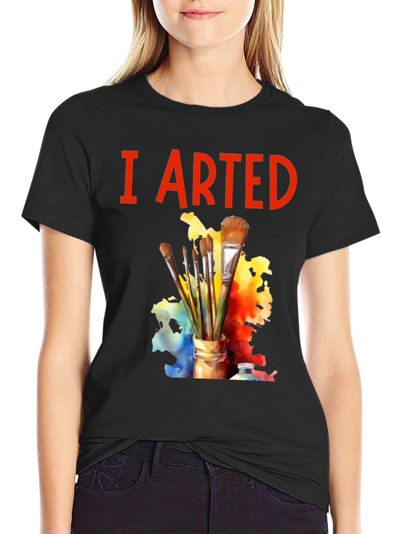Black I Arted T-Shirt - Painter's Palette Brush Design view 2